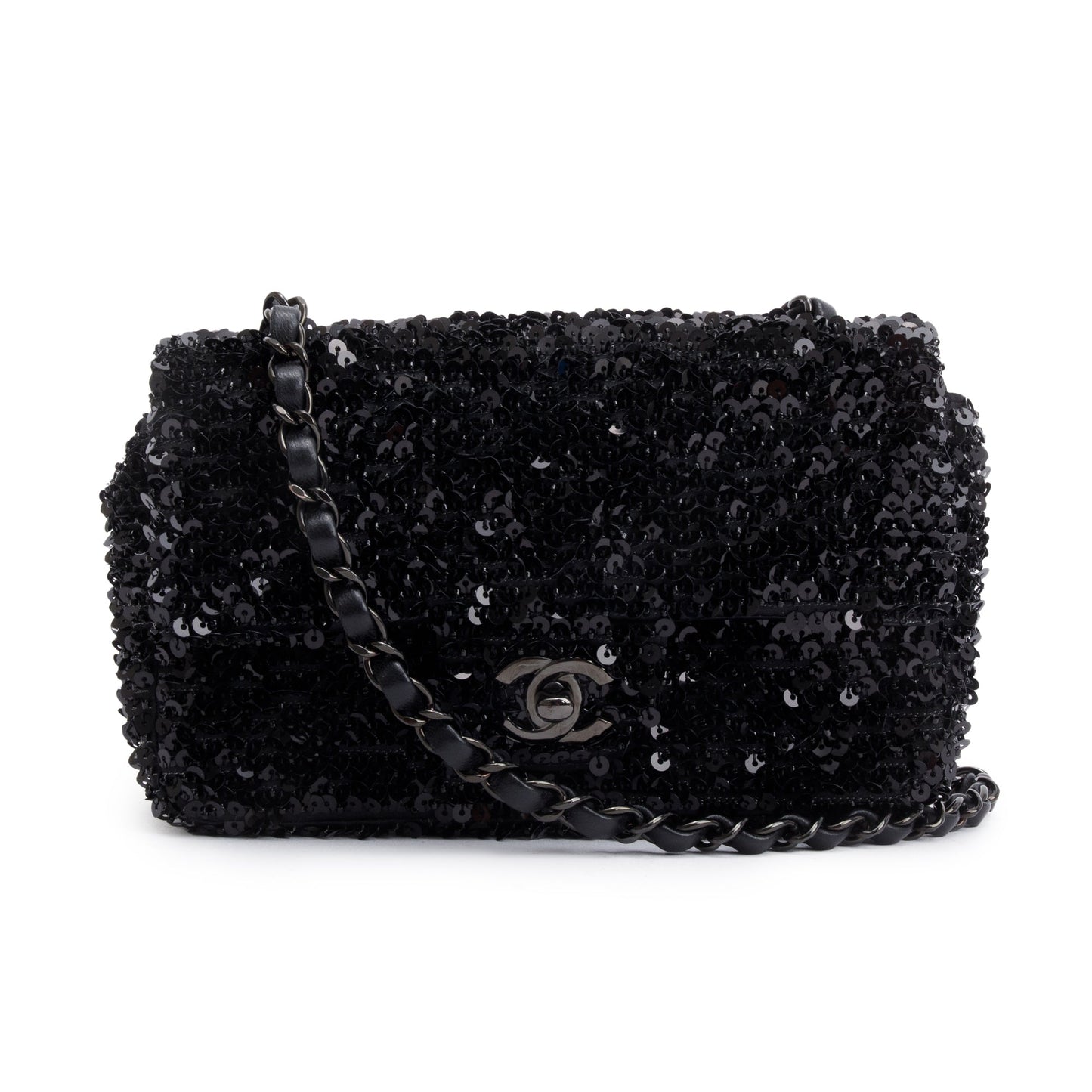 Chanel So Sequin Classic Rectangular Flap Black Travel Bag