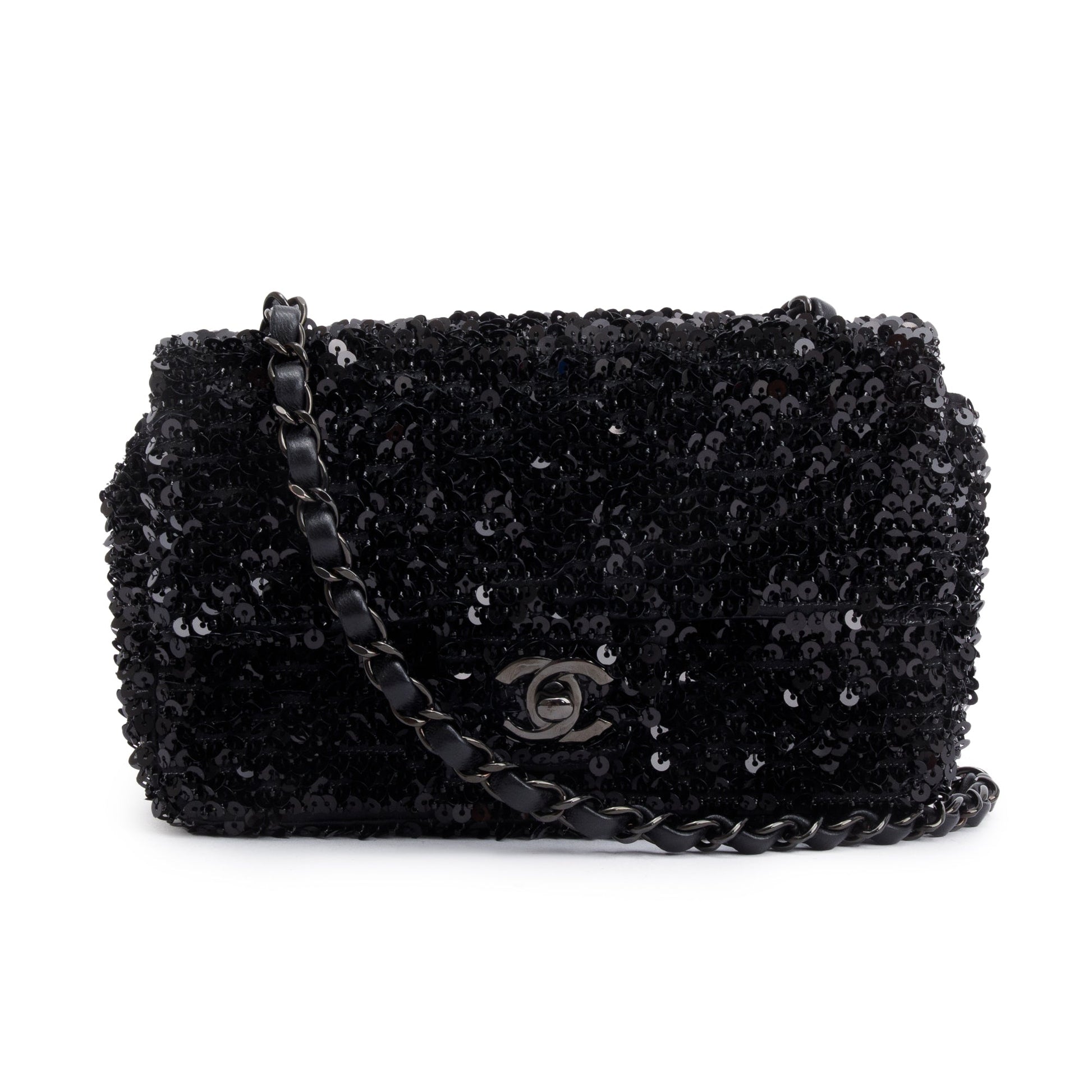Chanel So Sequin Classic Rectangular Flap Black Travel Bag