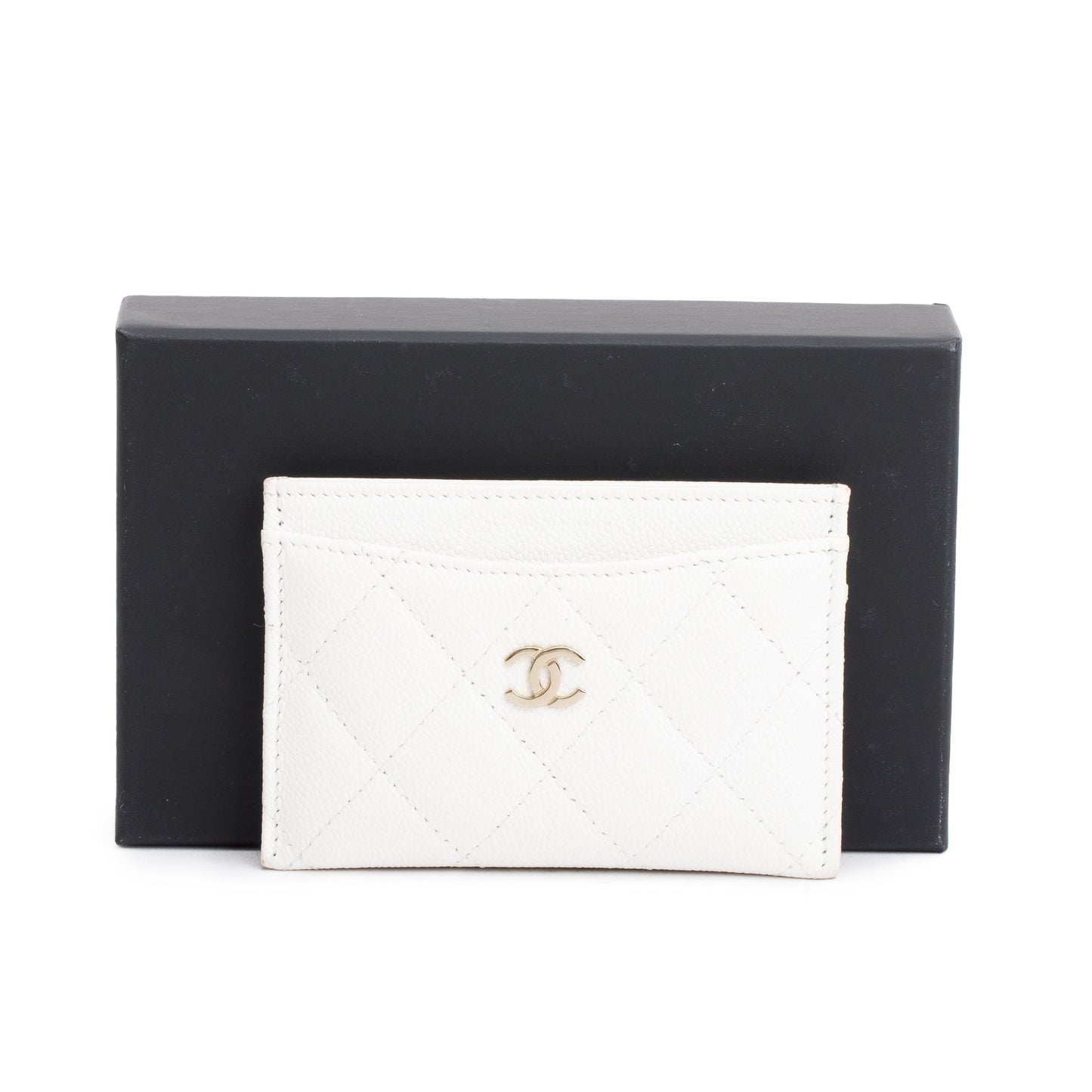 Chanel Caviar Classic Card Holder Leather White Wallet Case