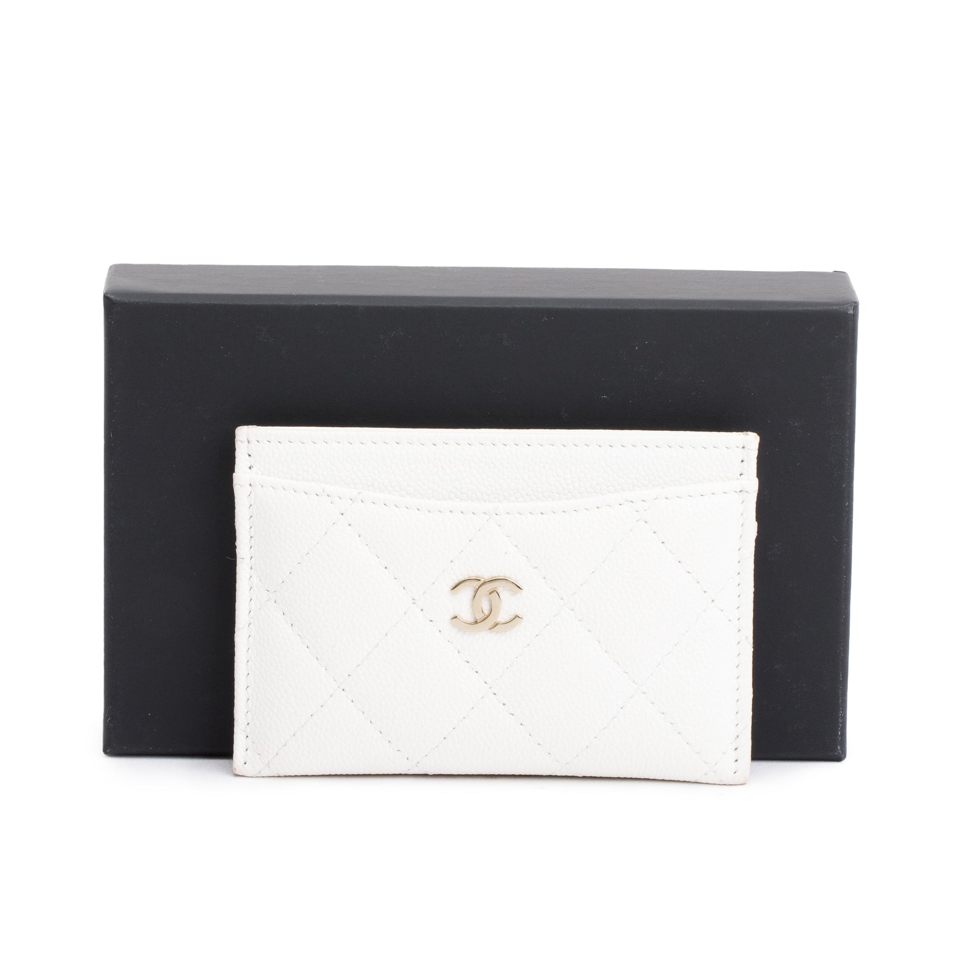 Chanel Caviar Classic Card Holder Leather White Wallet Case
