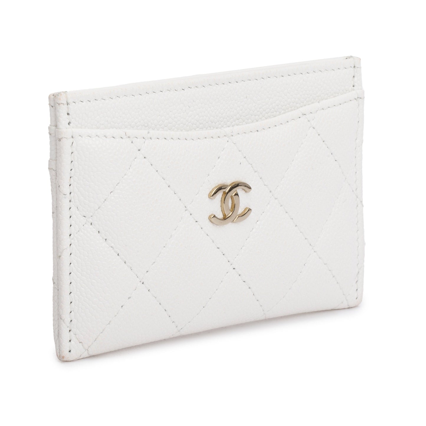 Chanel Caviar Classic Card Holder Leather White Wallet Case