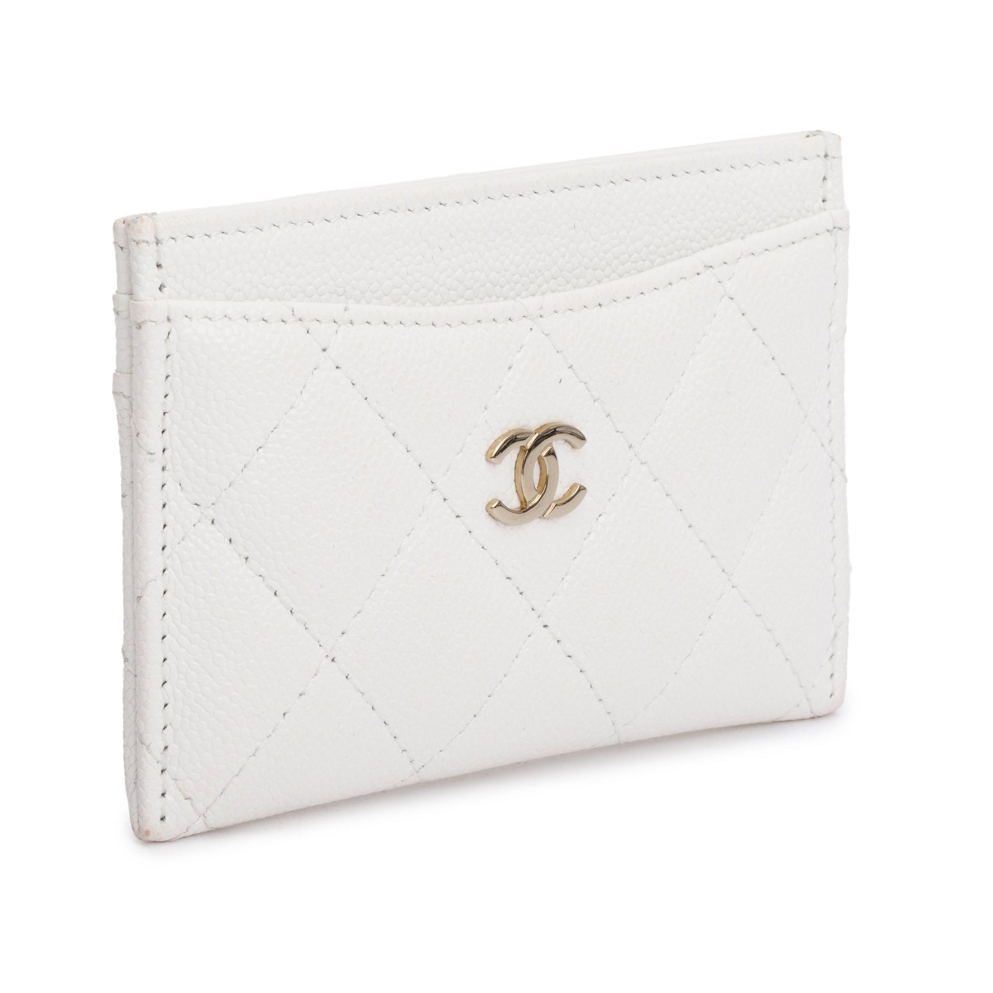 Chanel Caviar Classic Card Holder Leather White Wallet Case