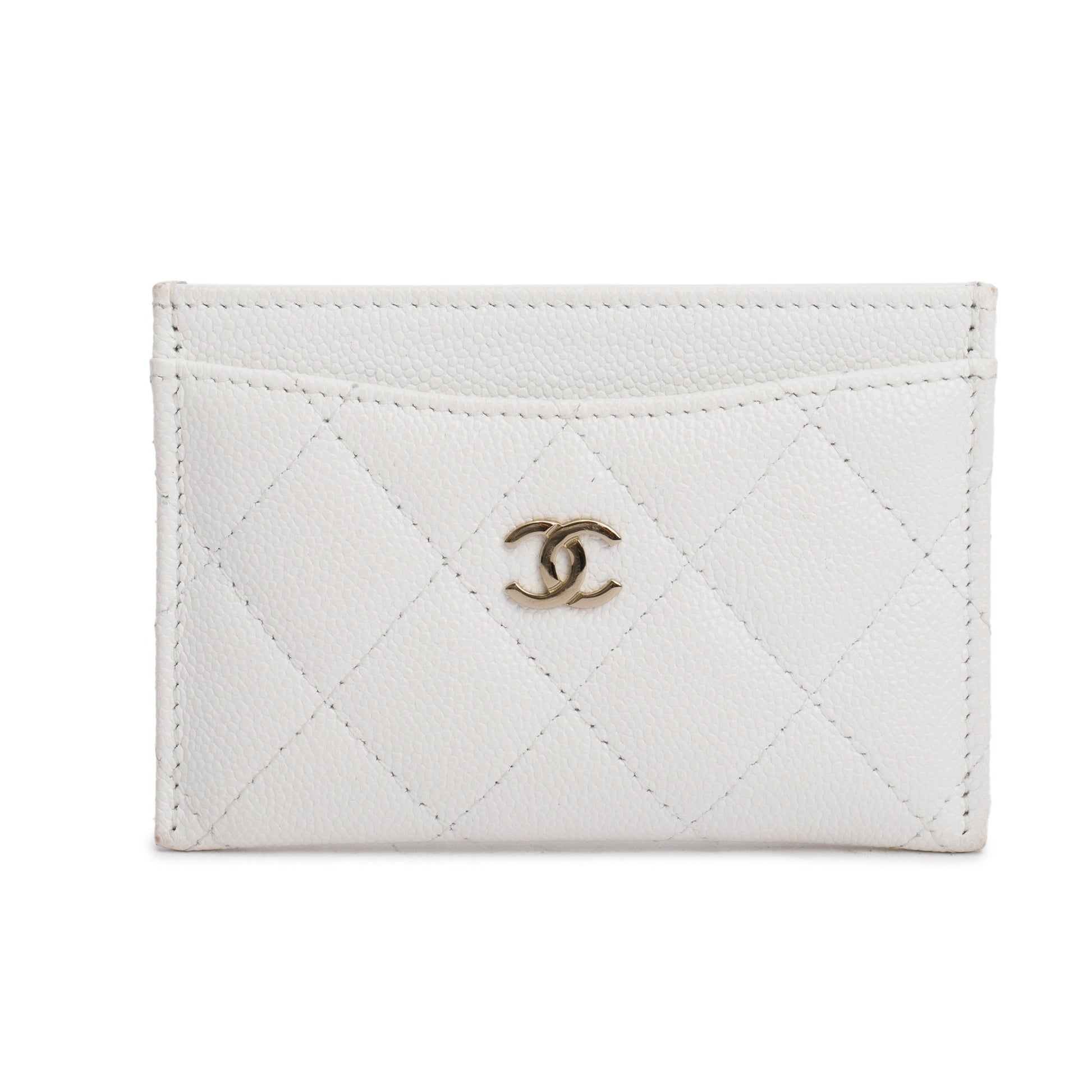 Chanel Caviar Classic Card Holder Leather White Wallet Case