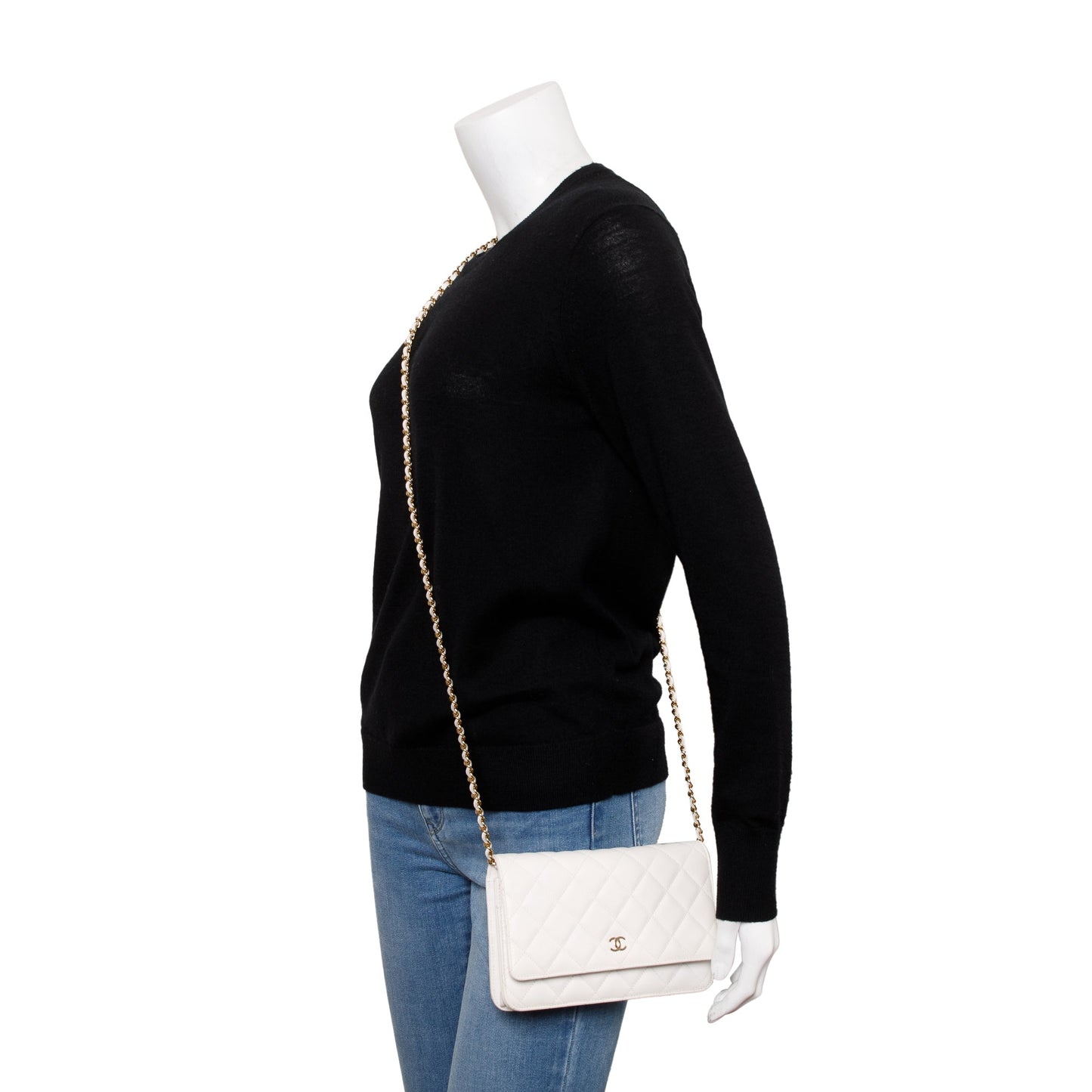 Chanel Caviar Classic on Leather White Wallet Case