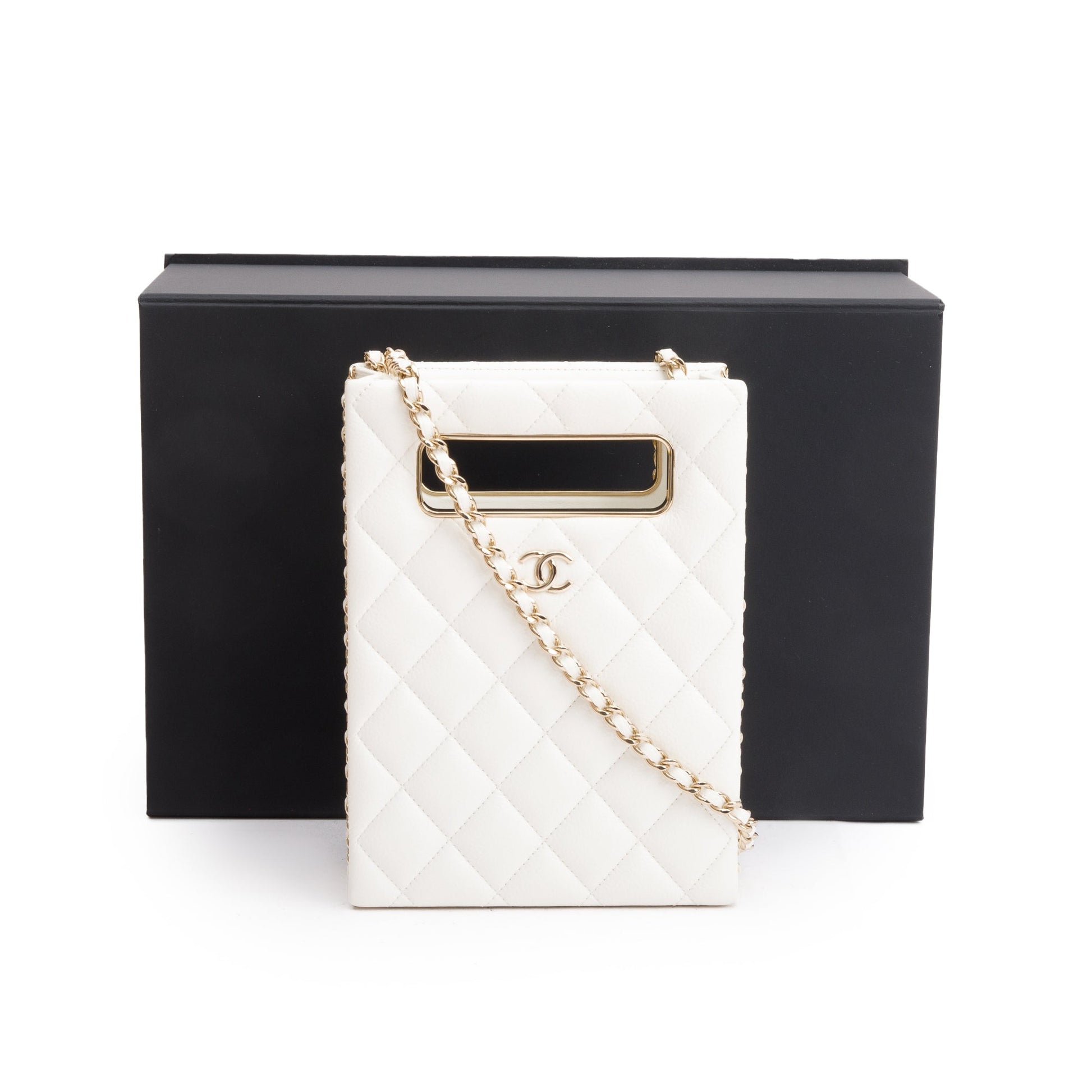 Chanel Caviar Quilted Evening Box Leather White Travel Bag