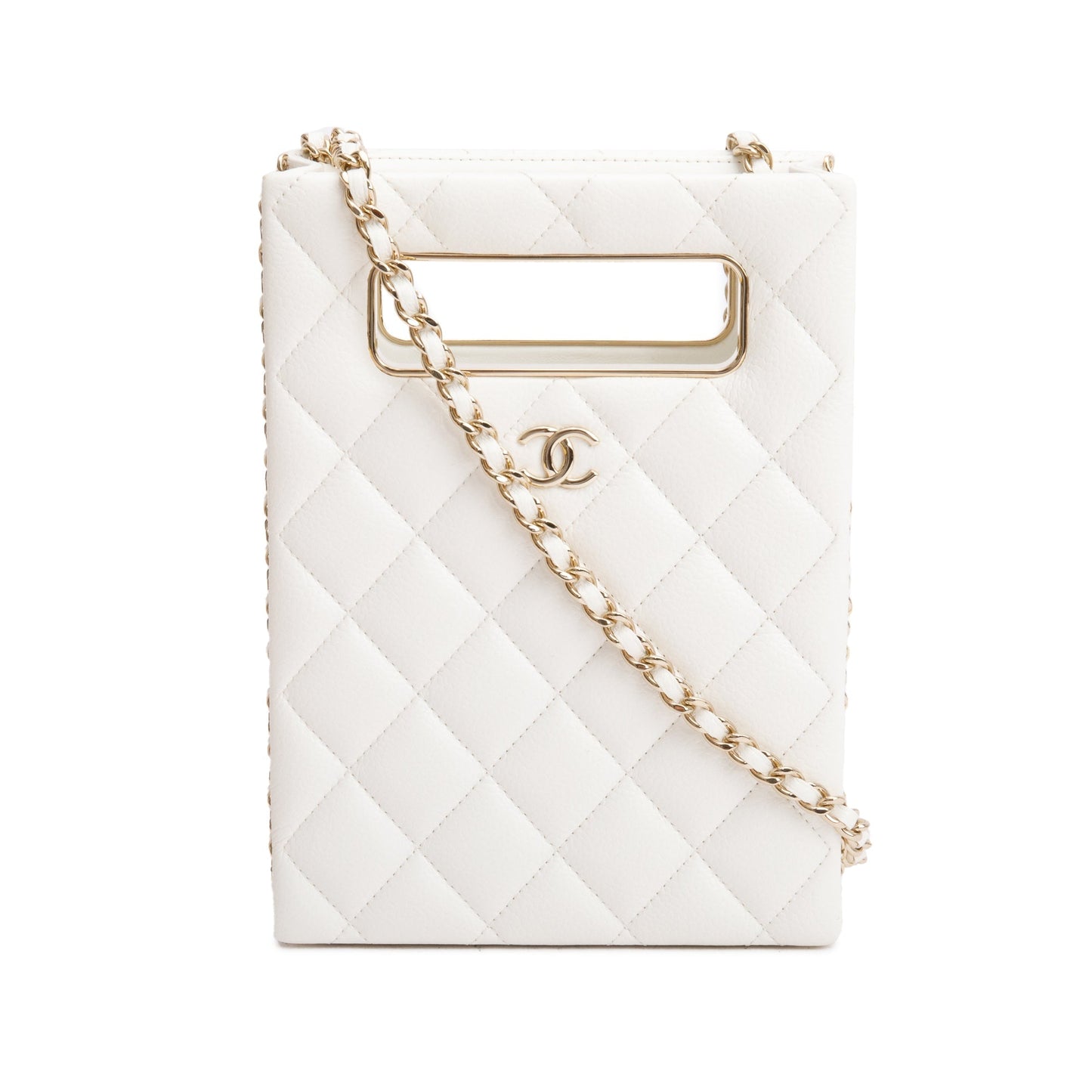 Chanel Caviar Quilted Evening Box Leather White Travel Bag