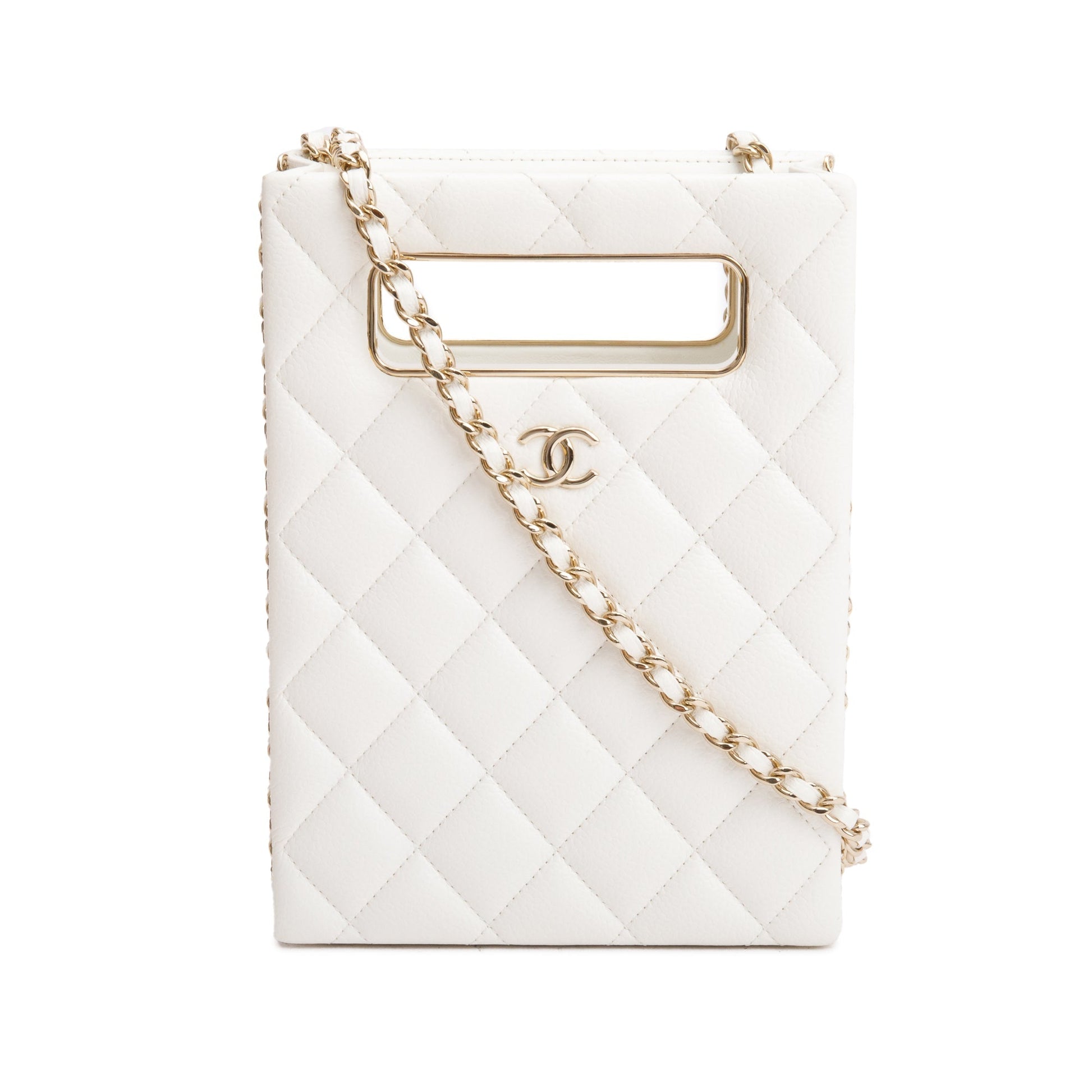 Chanel Caviar Quilted Evening Box Leather White Travel Bag