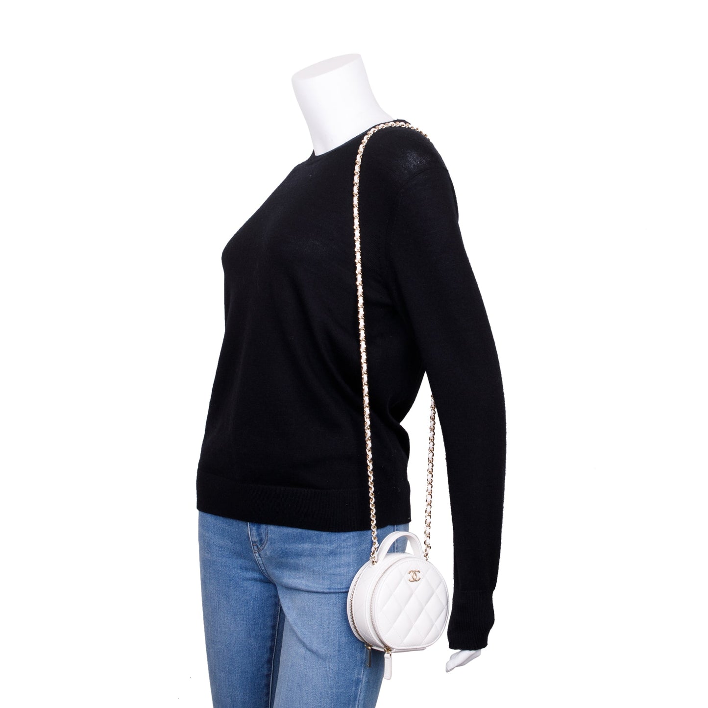 Chanel Handle Care Round Vanity Leather Lambskin White Travel Bag