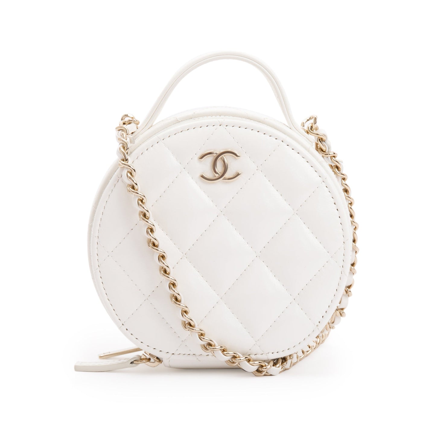 Chanel Handle Care Round Vanity Leather Lambskin White Travel Bag