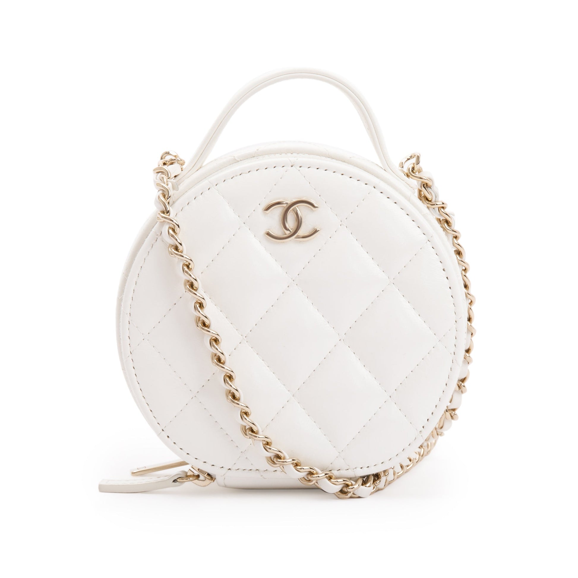 Chanel Handle Care Round Vanity Leather Lambskin White Travel Bag