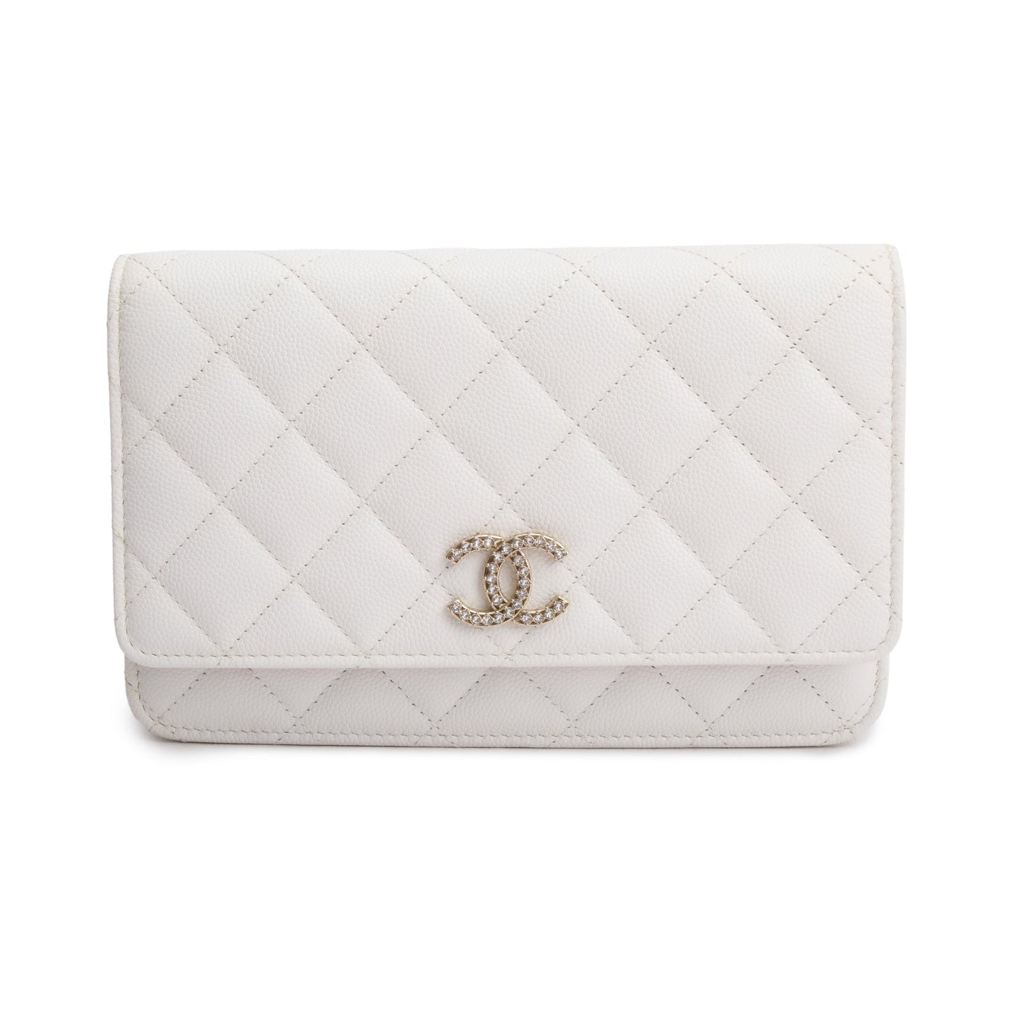 Chanel Quilted Caviar Classic on Leather White Wallet Case