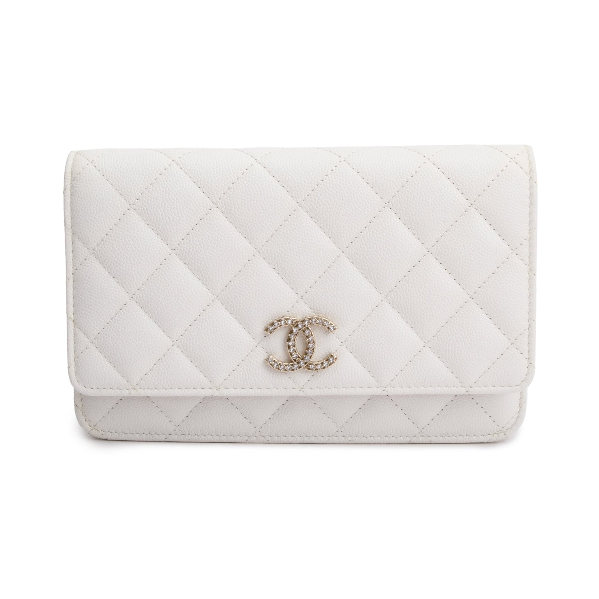 Chanel Quilted Caviar Classic on Leather White Wallet Case