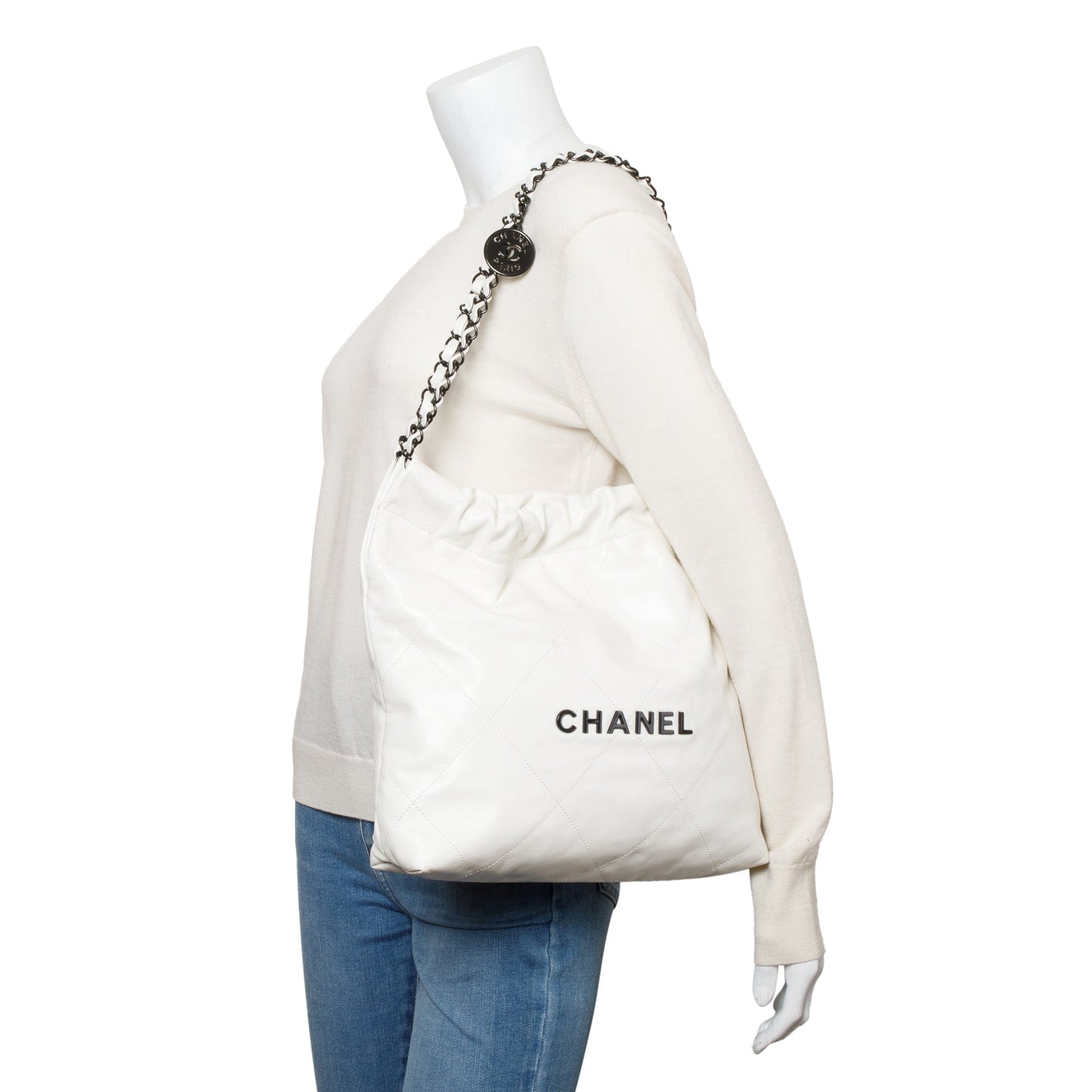 Chanel Shiny 22 Hobo Leather Calfskin White Travel Bag