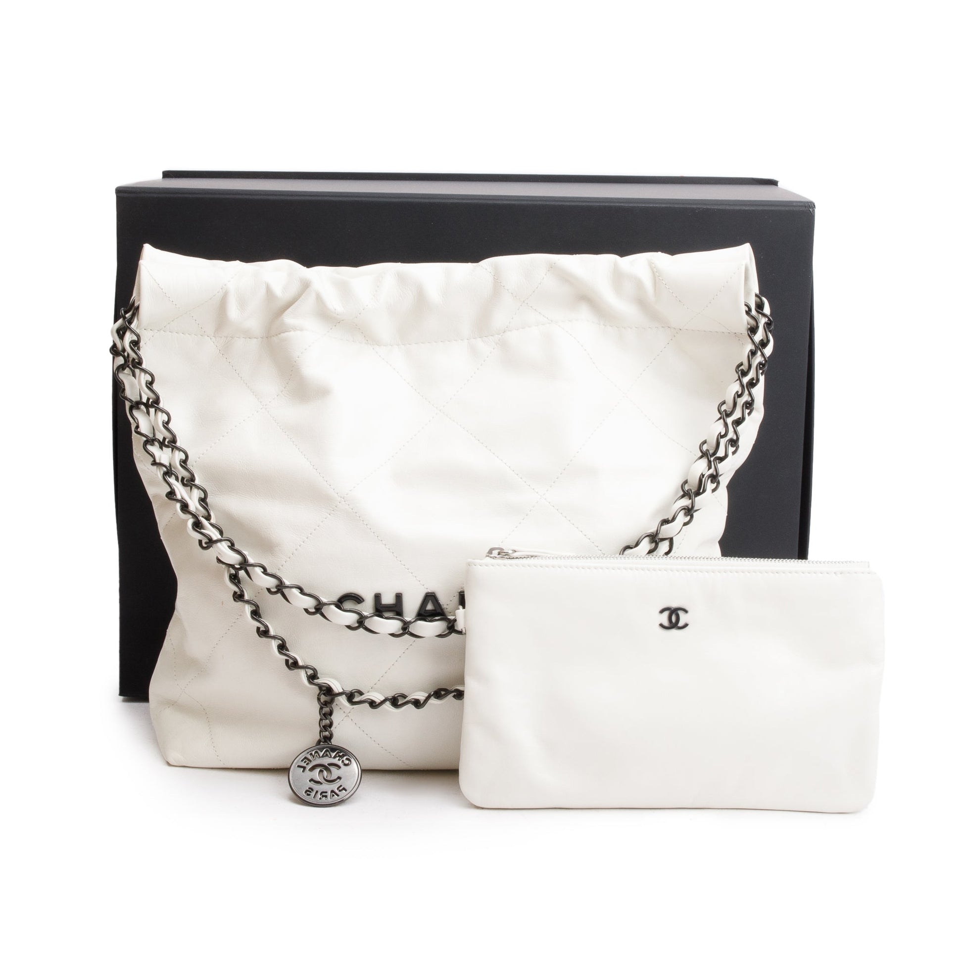 Chanel Shiny 22 Hobo Leather Calfskin White Travel Bag