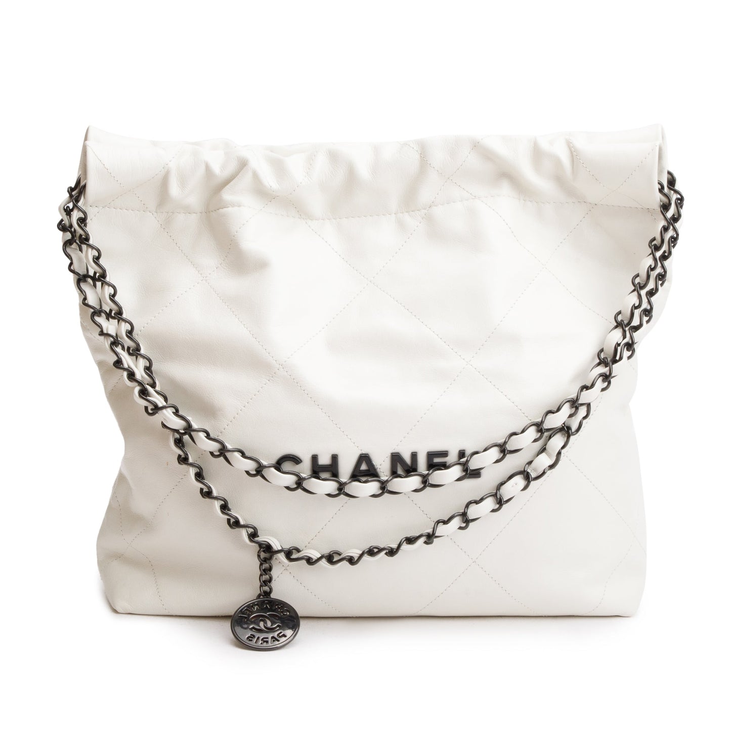 Chanel Shiny 22 Hobo Leather Calfskin White Travel Bag