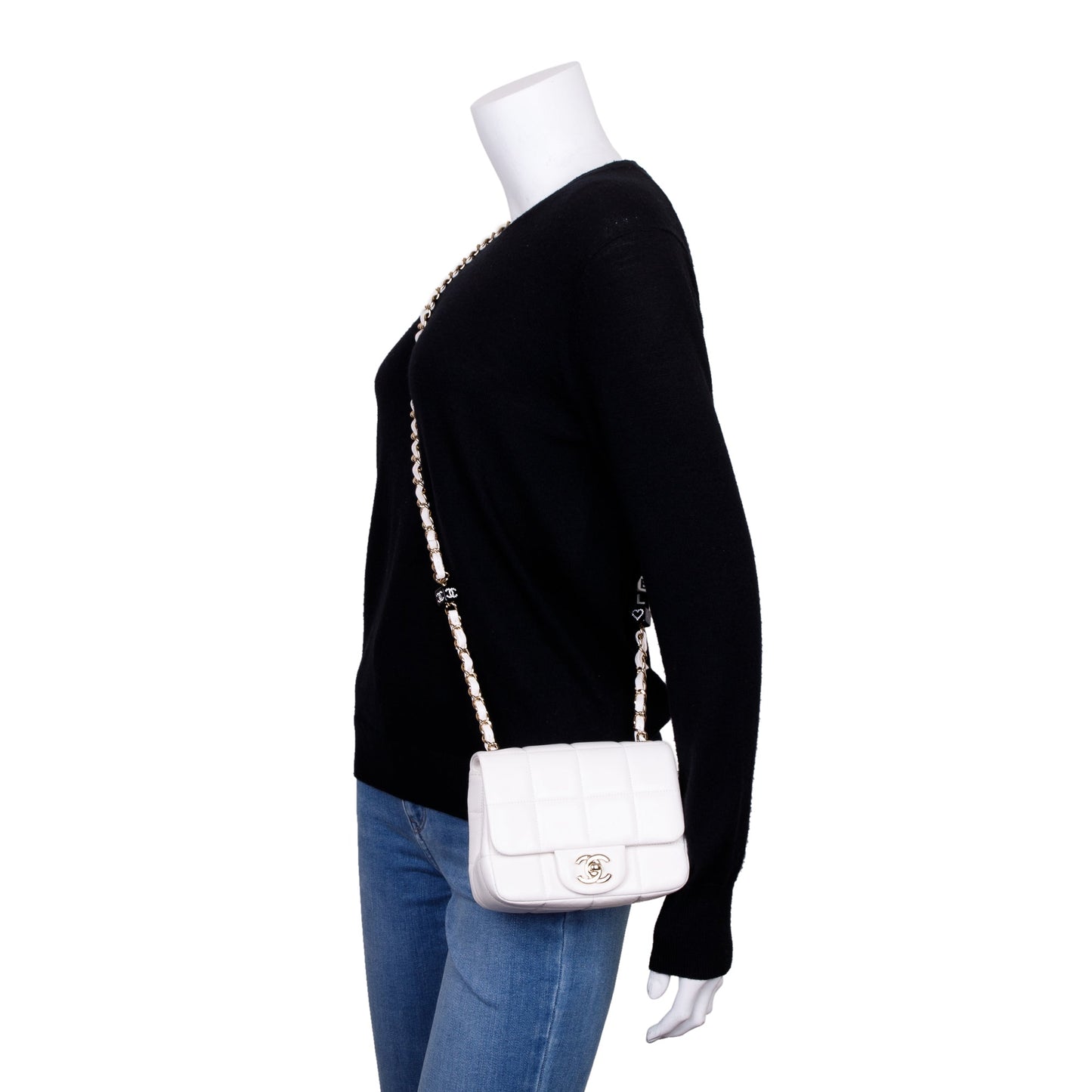 Chanel Square Quilted Resin Crystal Monacoco Lambskin White Travel Bag