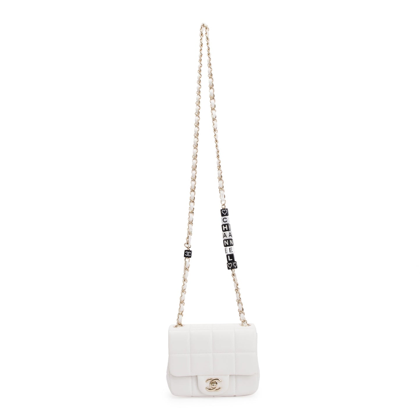 Chanel Square Quilted Resin Crystal Monacoco Lambskin White Travel Bag