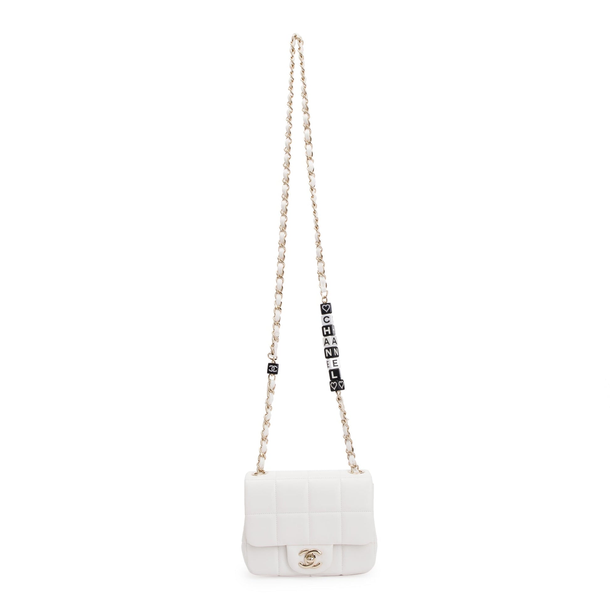 Chanel Square Quilted Resin Crystal Monacoco Lambskin White Travel Bag