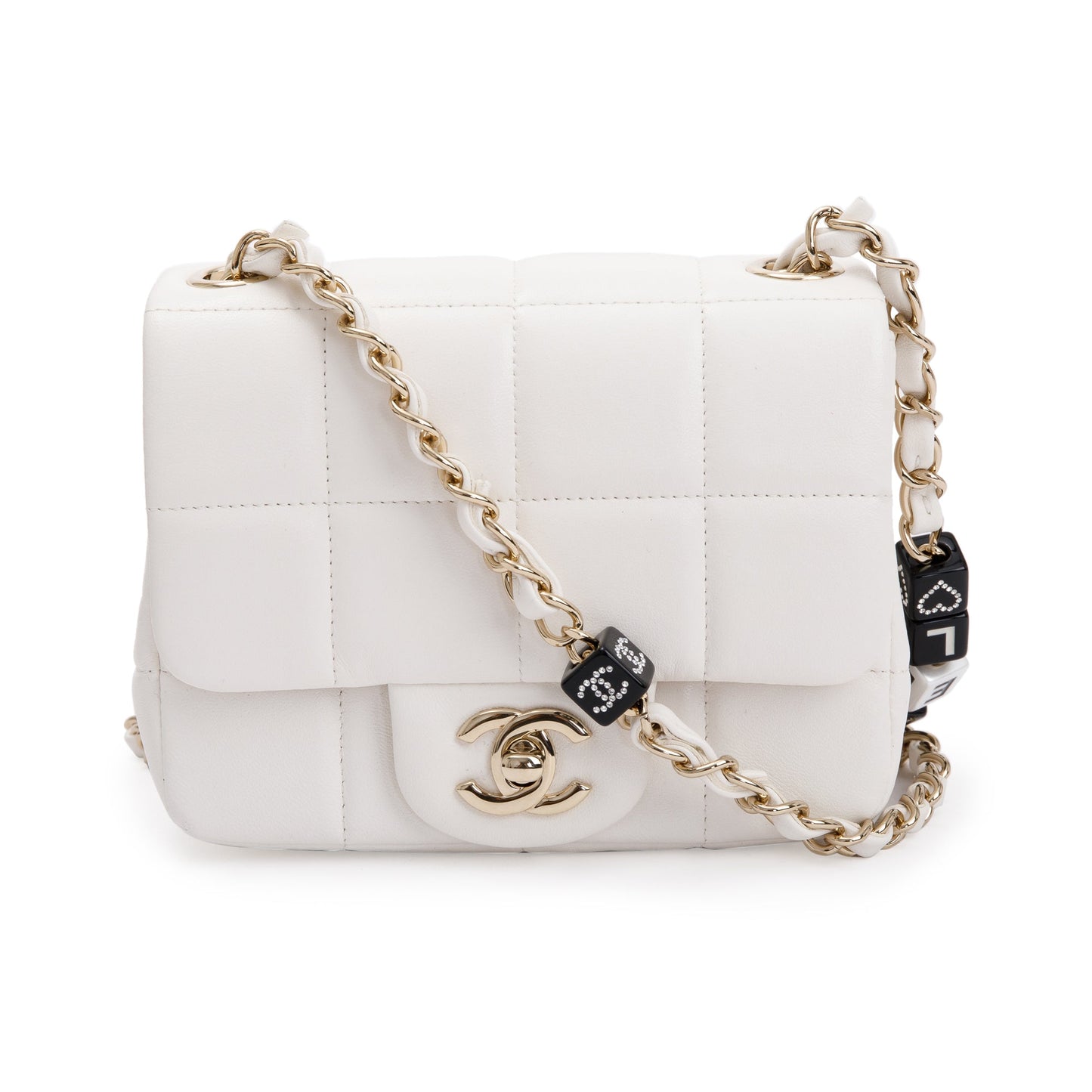 Chanel Square Quilted Resin Crystal Monacoco Lambskin White Travel Bag