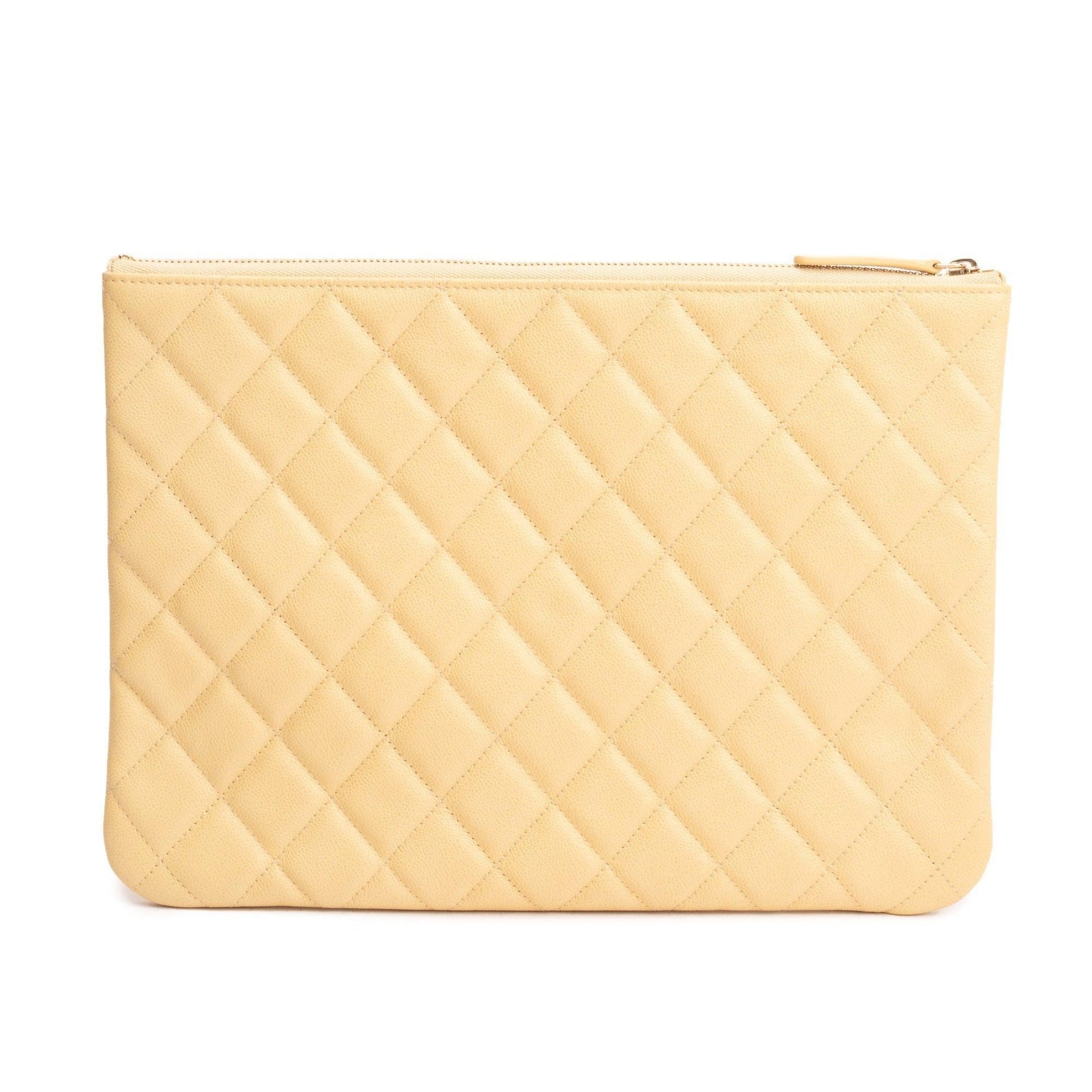 Chanel Quilted O Leather Calfskin Yellow Travel Bag
