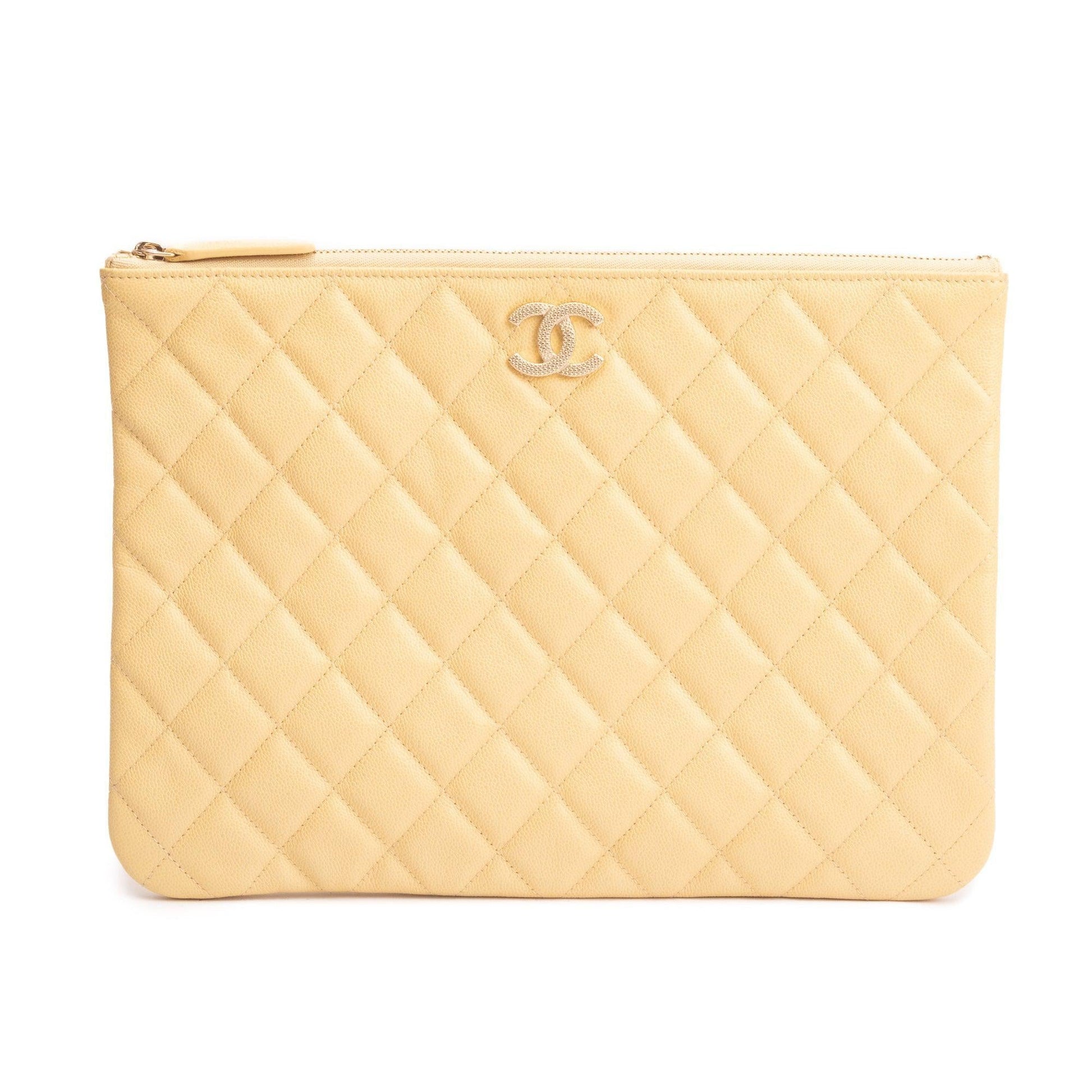 Chanel Quilted O Leather Calfskin Yellow Travel Bag