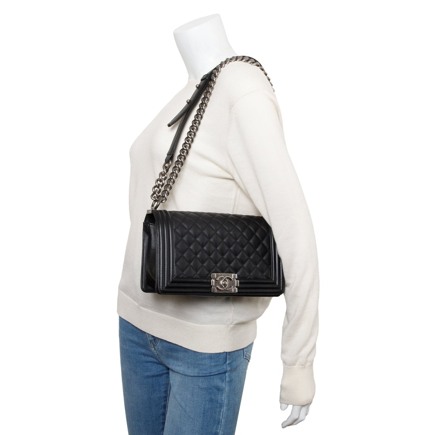 Chanel Boy Lambskin Black Travel Bag W Box