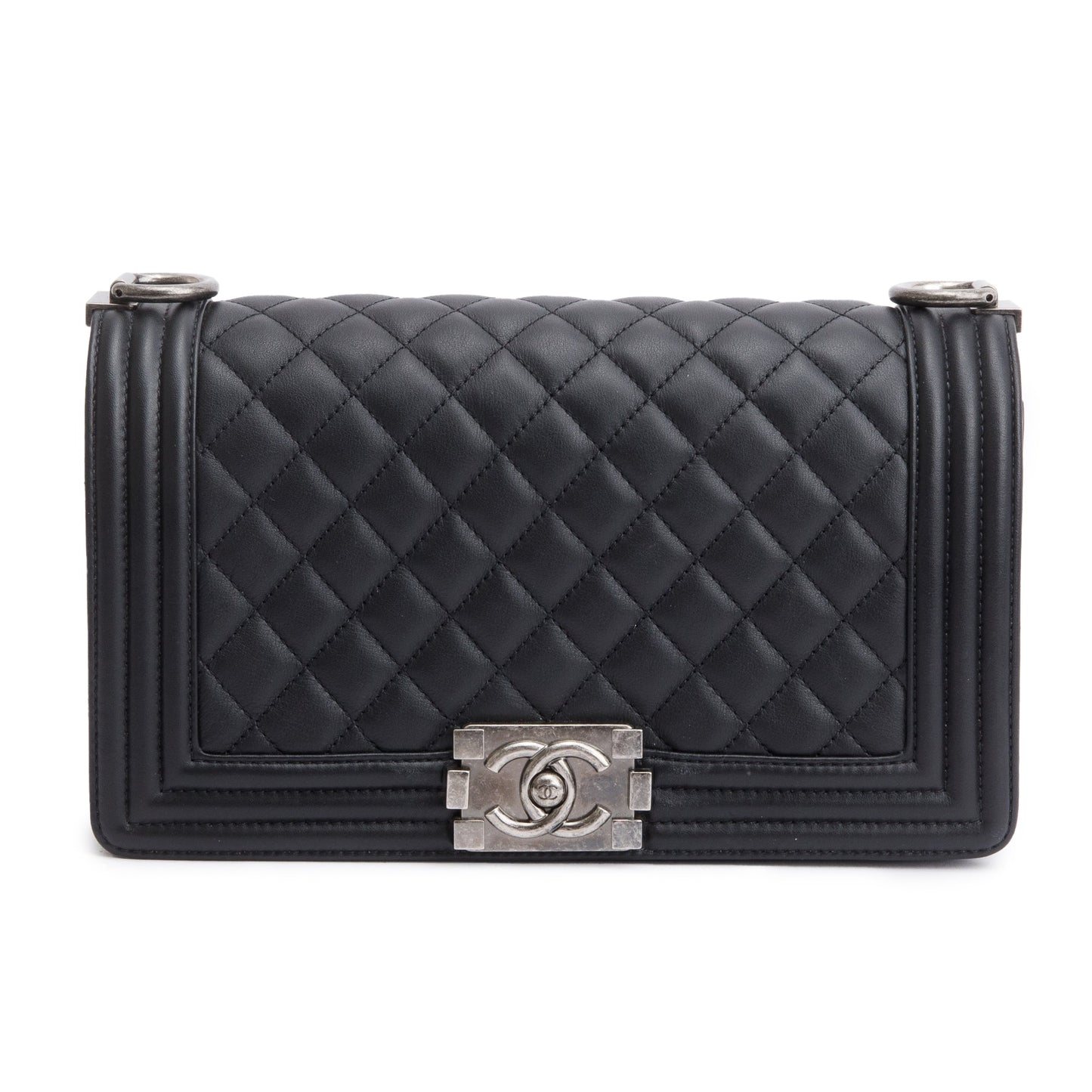 Chanel Boy Lambskin Black Travel Bag W Box