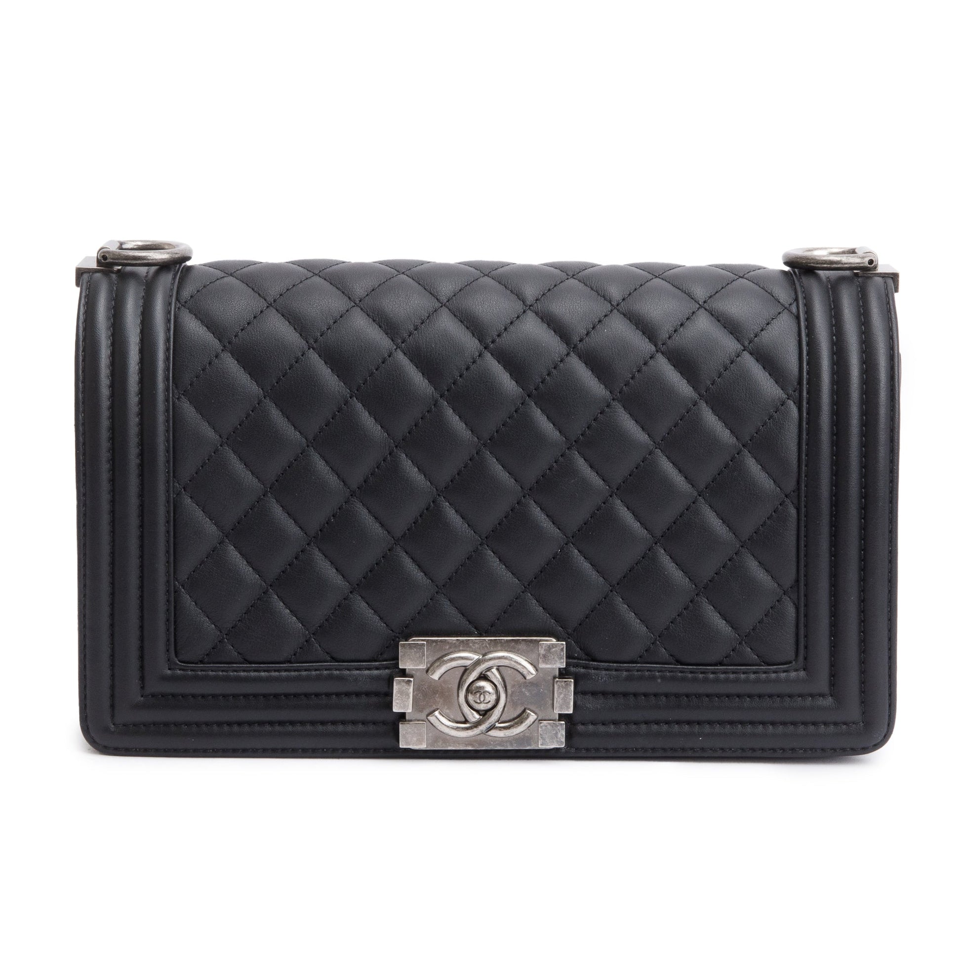 Chanel Boy Lambskin Black Travel Bag W Box