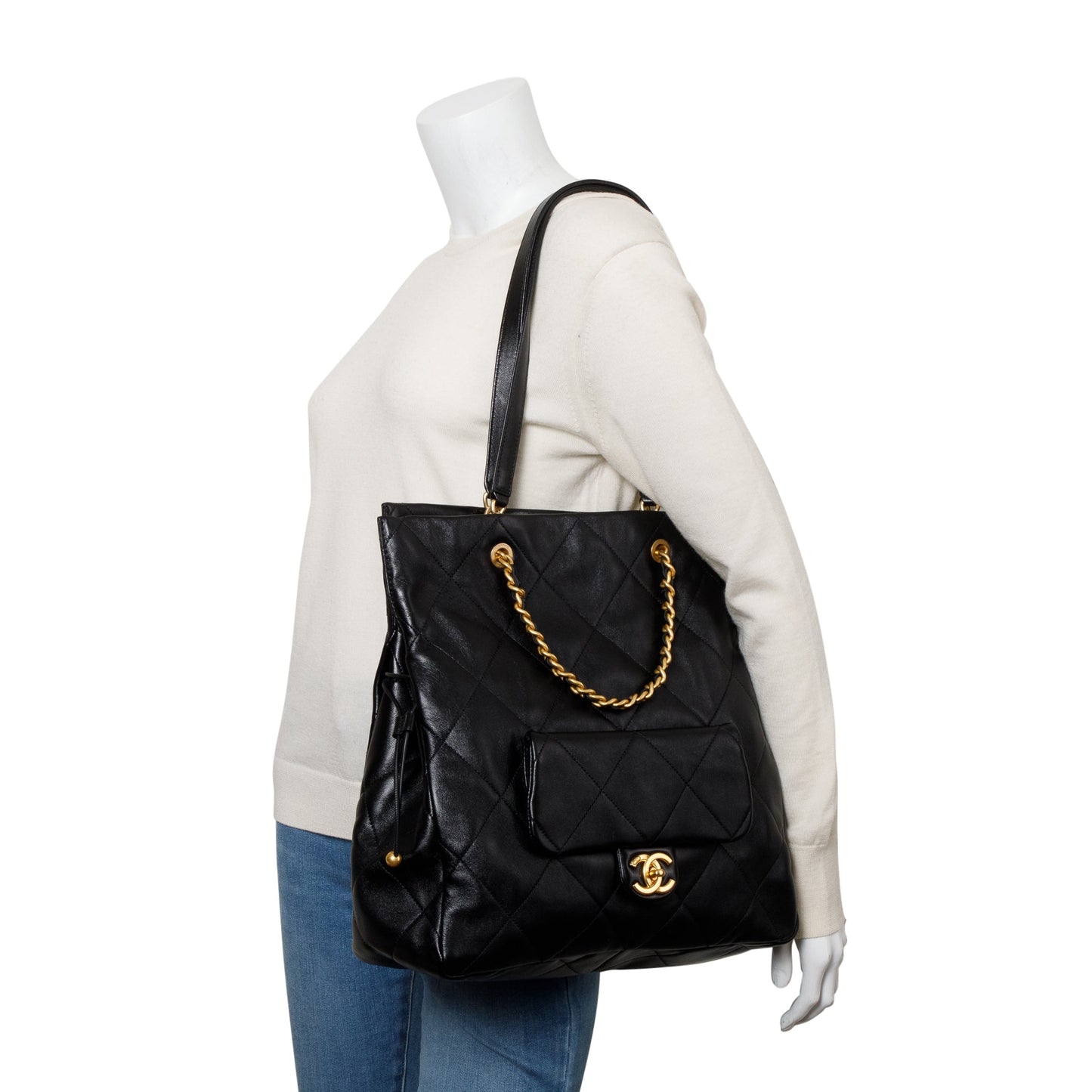 Chanel Quilted Shopping Leather Calfskin Black Travel Bag