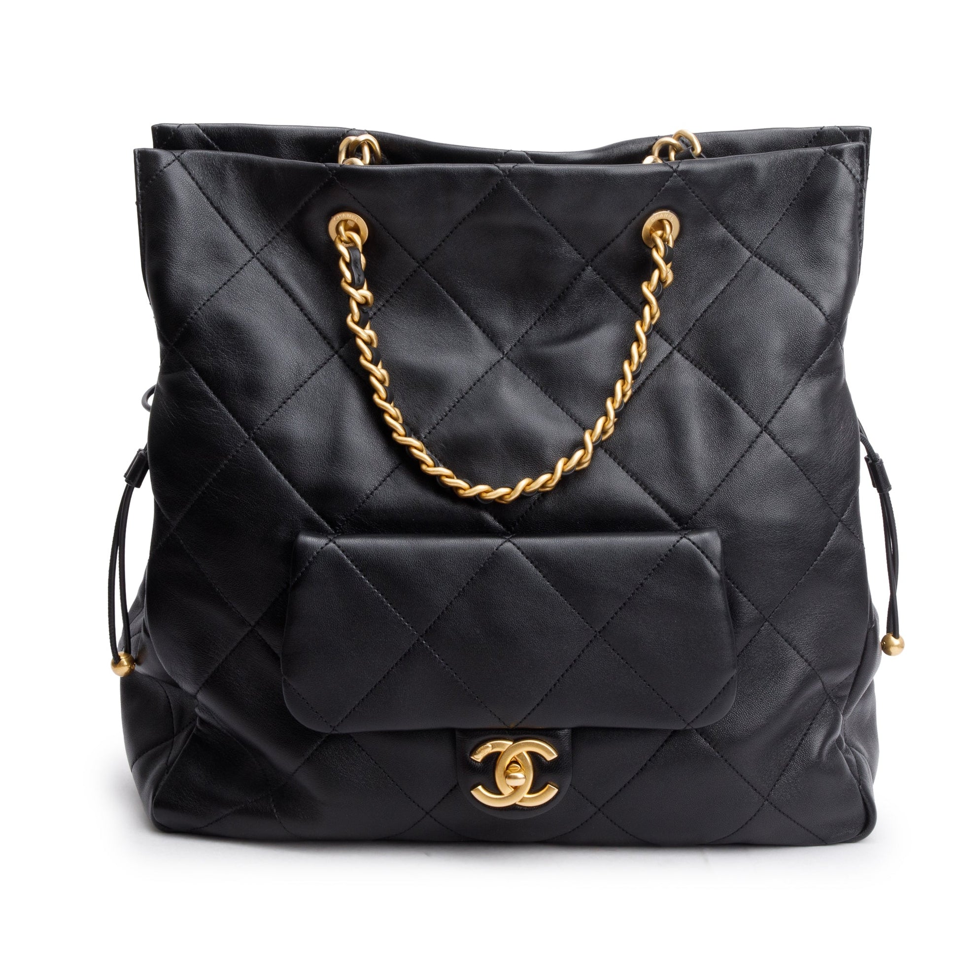 Chanel Quilted Shopping Leather Calfskin Black Travel Bag