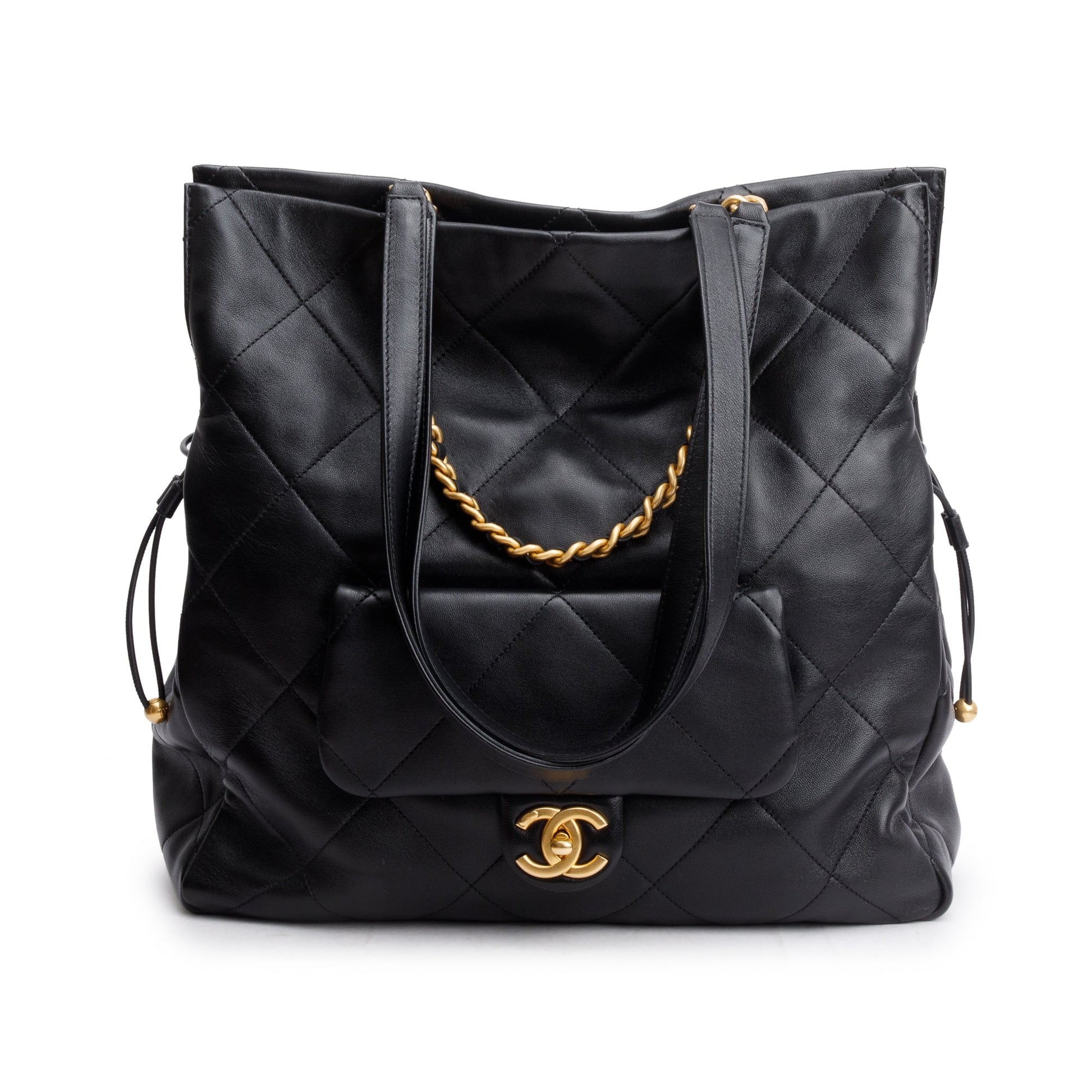 Chanel Quilted Shopping Leather Calfskin Black Travel Bag