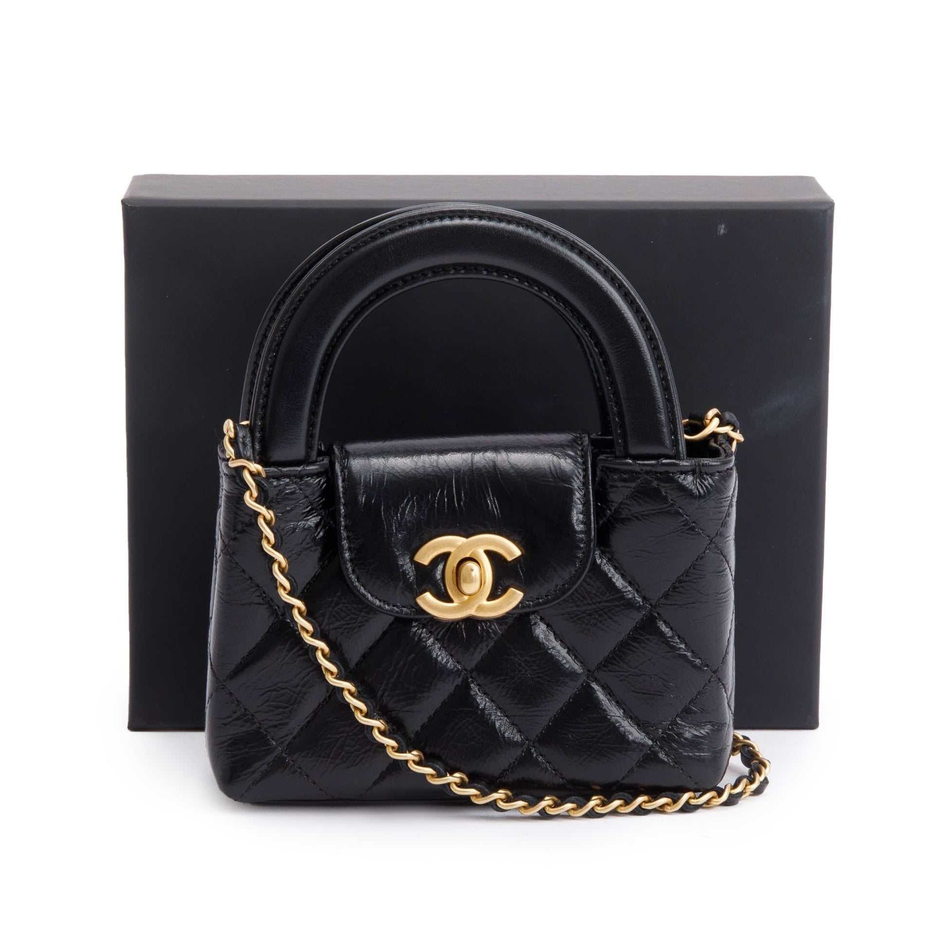 Chanel Shiny Aged Kelly Leather Calfskin Black Nano Travel Bag
