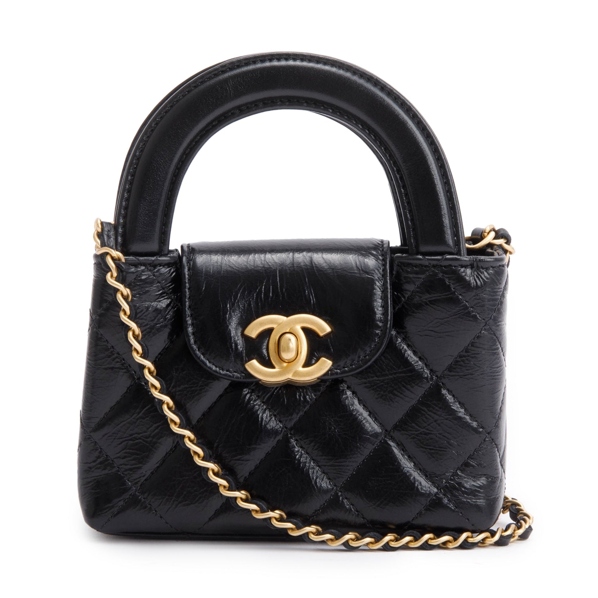 Chanel Shiny Aged Kelly Leather Calfskin Black Nano Travel Bag