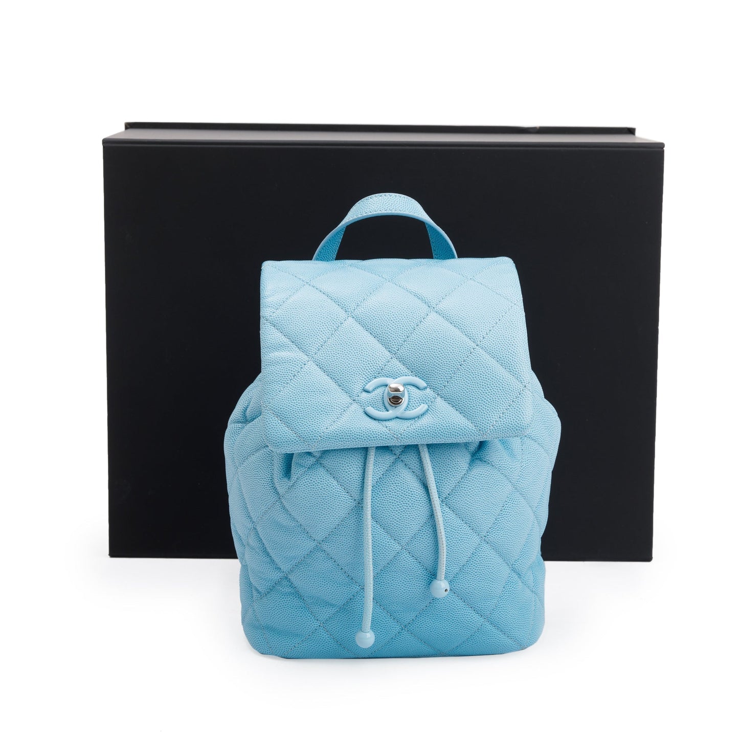 Chanel Quilted Caviar Backpack Leather Blue Travel Bag