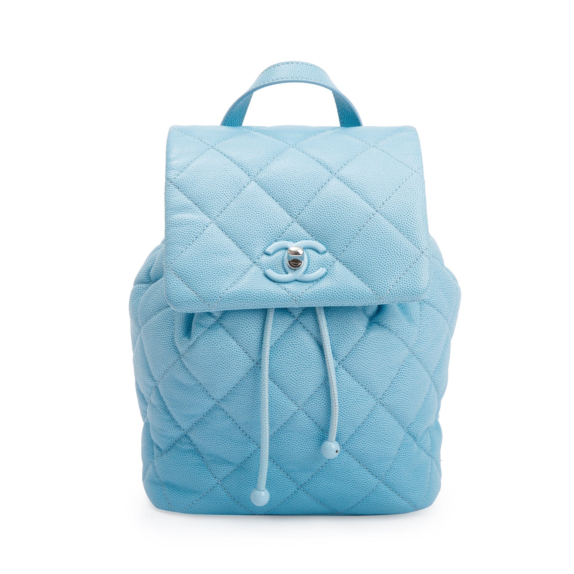 Chanel Quilted Caviar Backpack Leather Blue Travel Bag