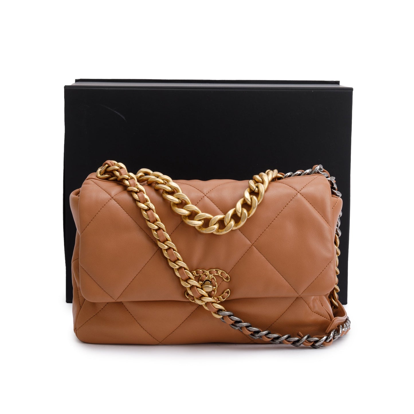 Chanel 19 Flap Leather Lambskin Brown Travel Bag