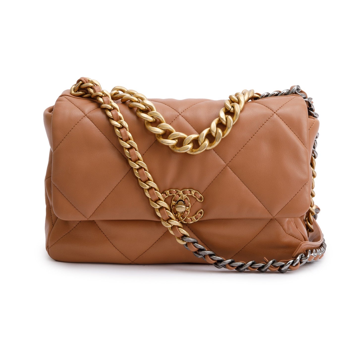 Chanel 19 Flap Leather Lambskin Brown Travel Bag