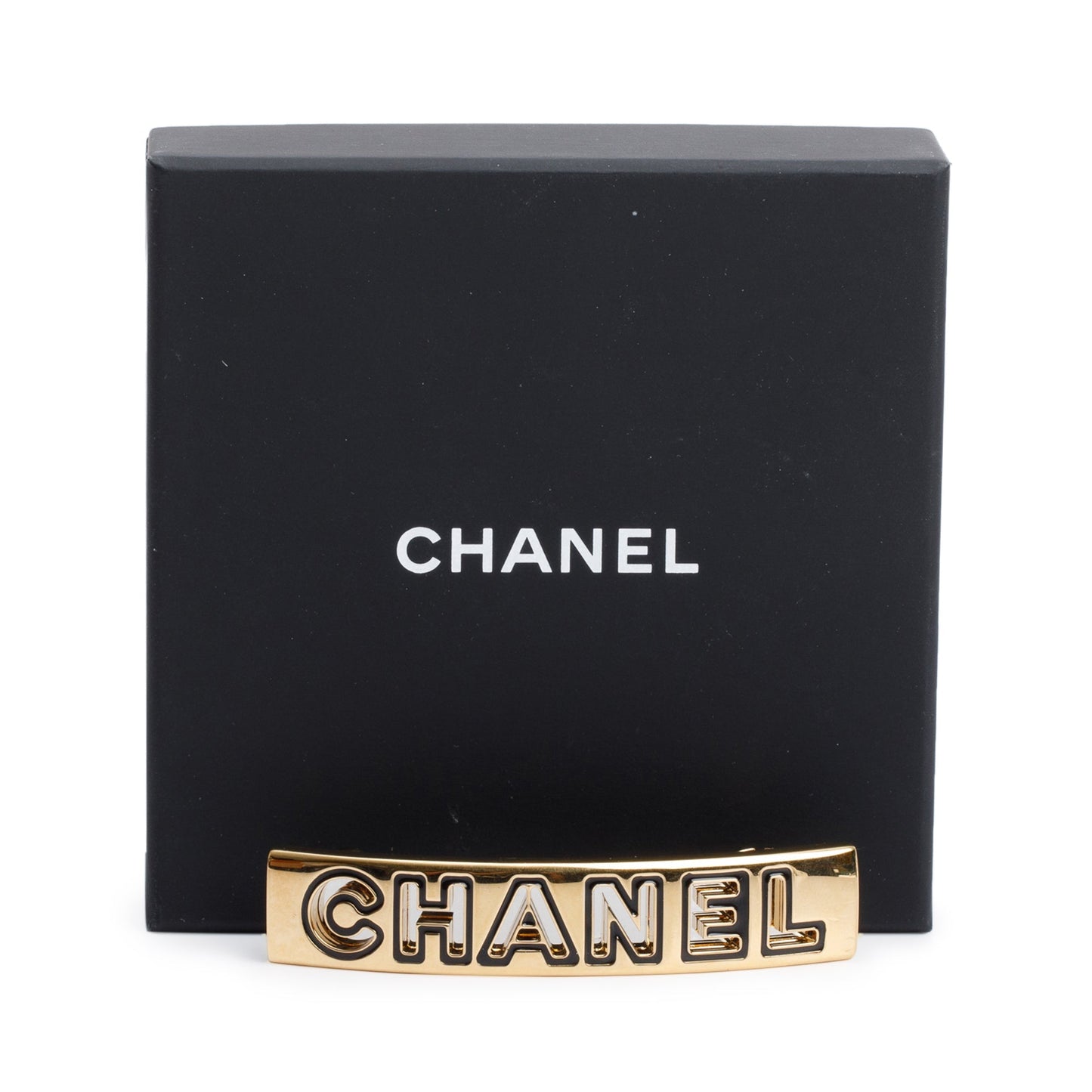 Chanel Plated Enamel Logo Hair Clip Gold Travel Bag