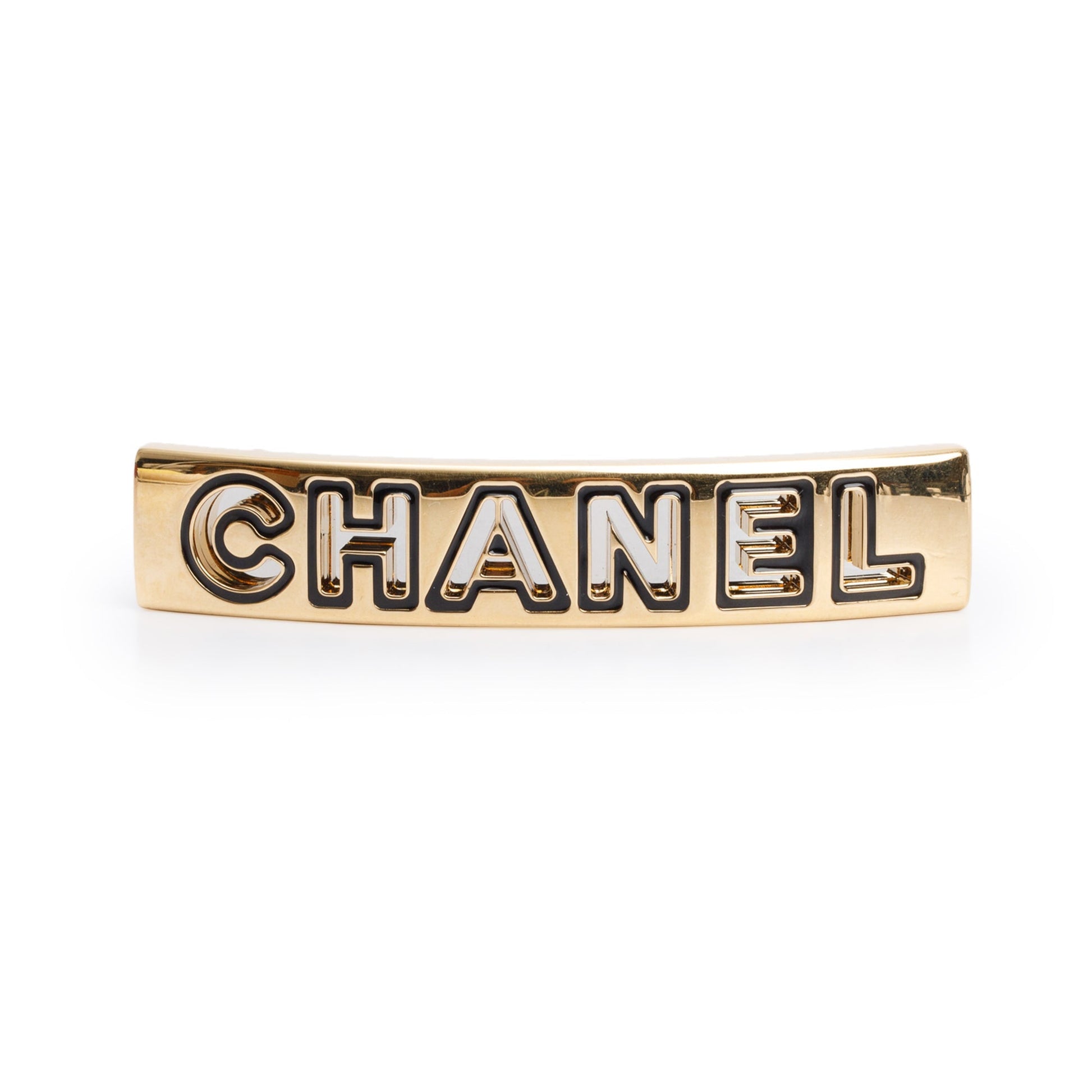Chanel Plated Enamel Logo Hair Clip Gold Travel Bag