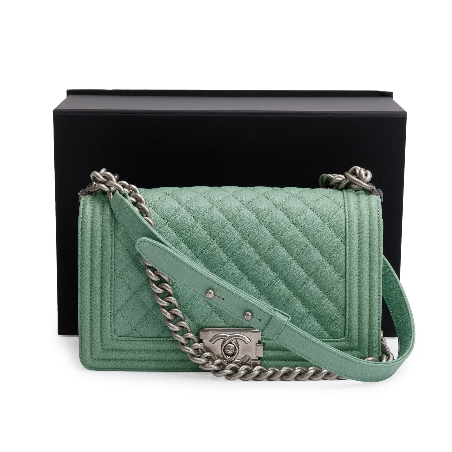 Chanel Caviar Boy Leather Green Travel Bag