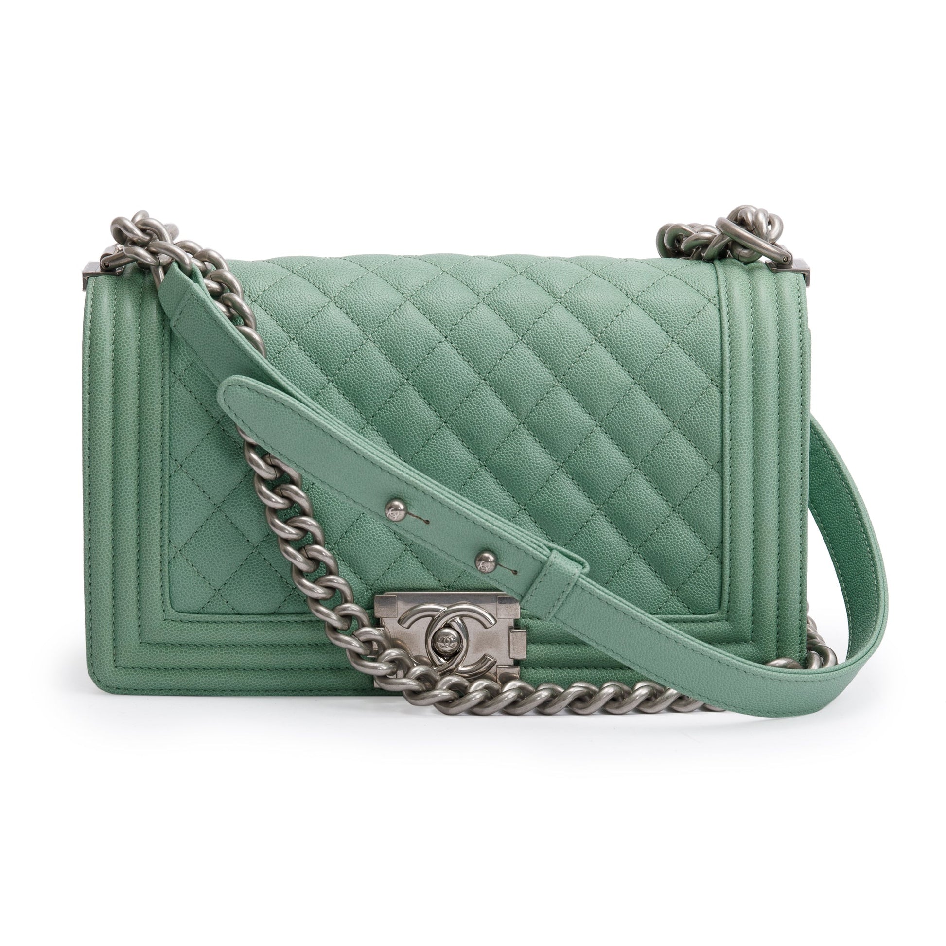 Chanel Caviar Boy Leather Green Travel Bag