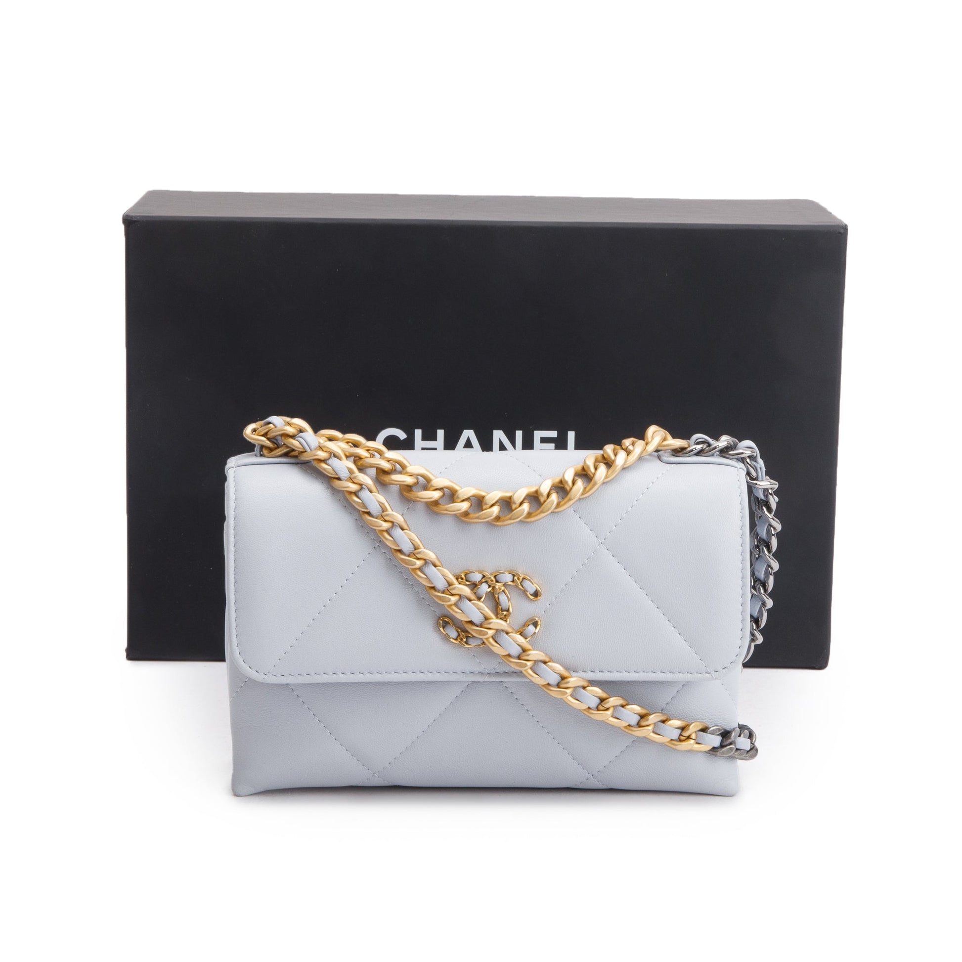 Chanel 19 On Leather Lambskin Grey Wallet Case