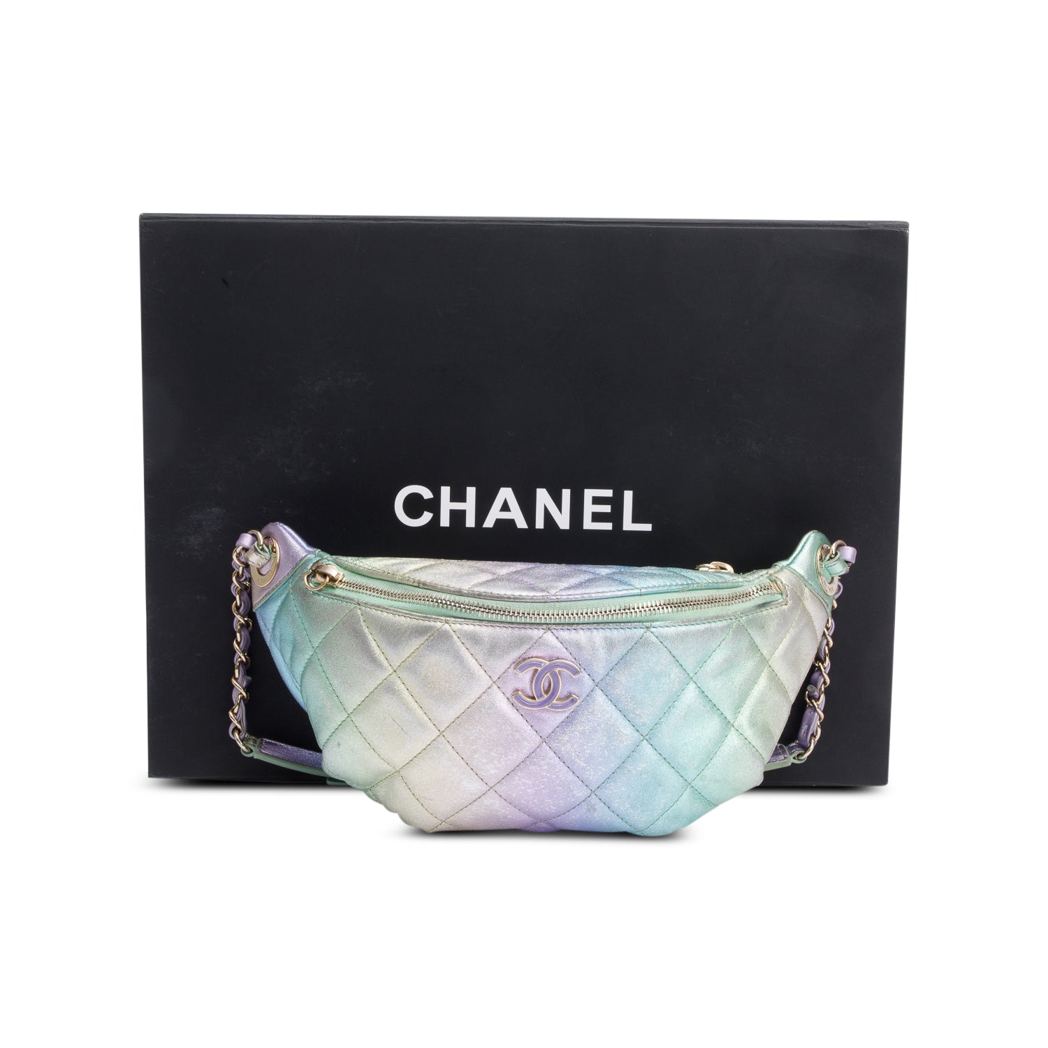 Chanel Iridescent Rainbow ag Leather Calfskin Belt W Box