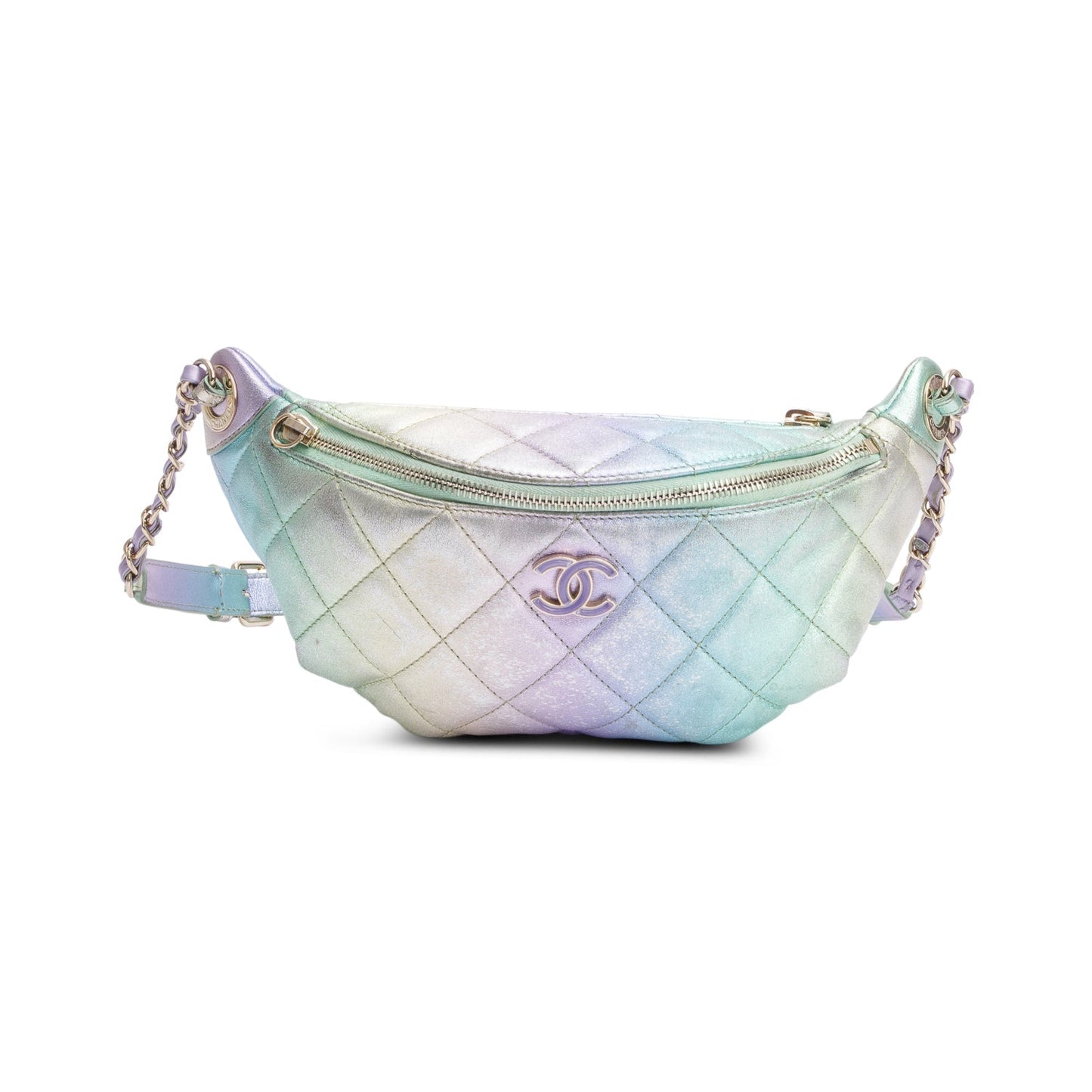 Chanel Iridescent Rainbow ag Leather Calfskin Belt W Box