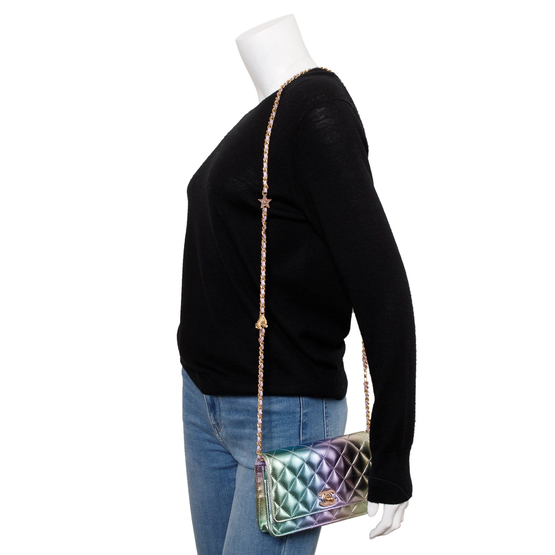 Chanel ther Strass on Leather Lambskin Multicolor Wallet Case