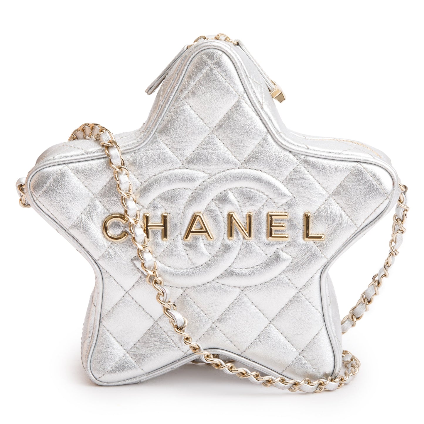 Louis Vuitton Chanel r Leather Silver Travel Bag