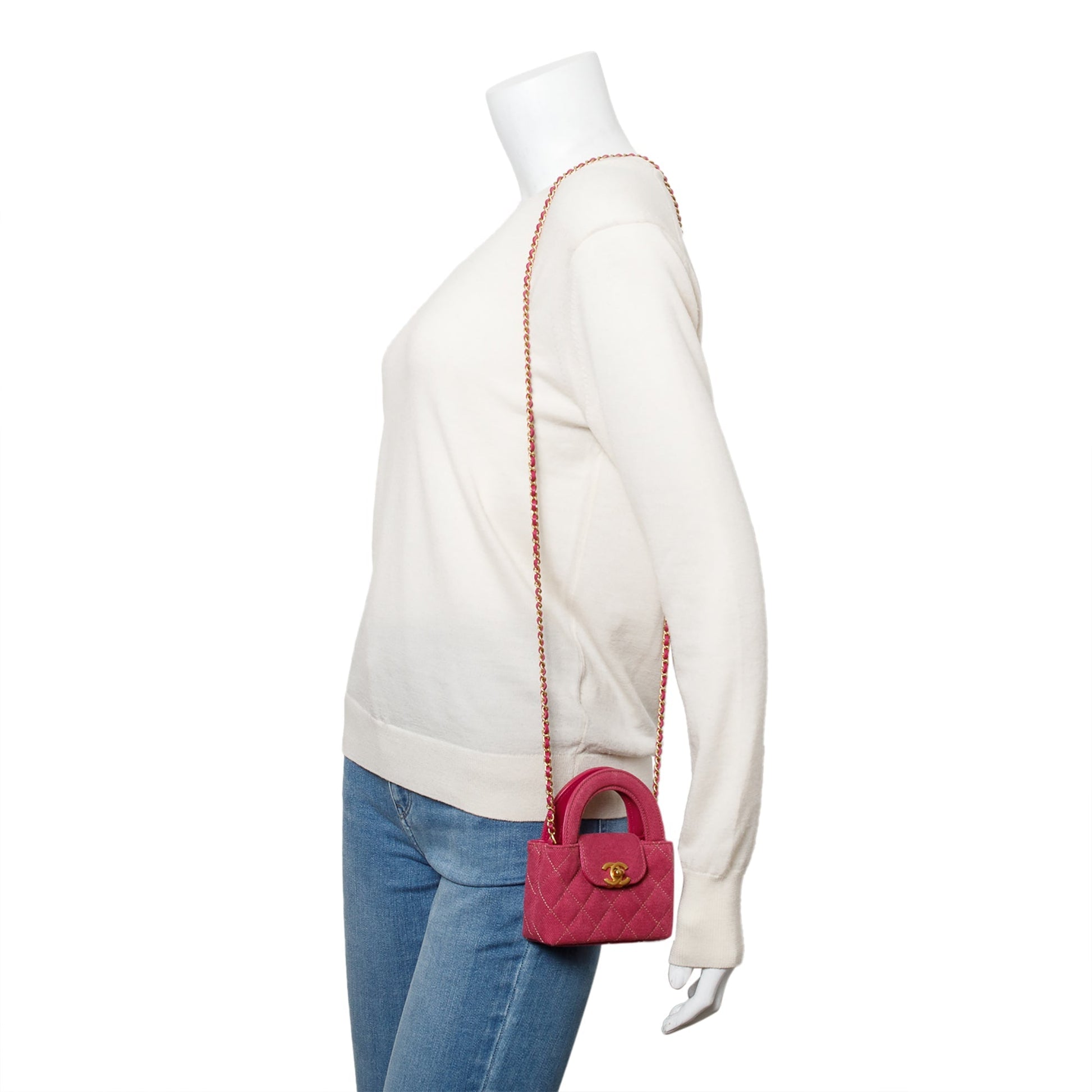 Chanel Quilted Denim Kelly Pink Nano Travel Bag