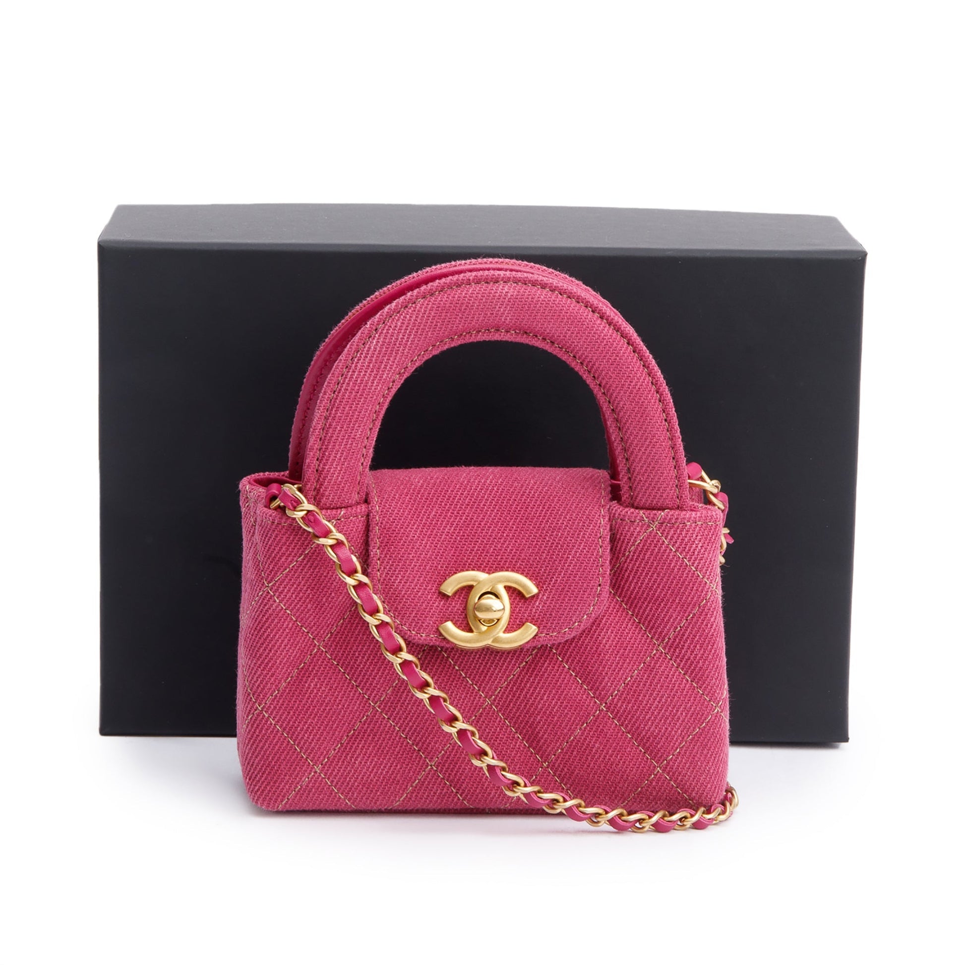 Chanel Quilted Denim Kelly Pink Nano Travel Bag