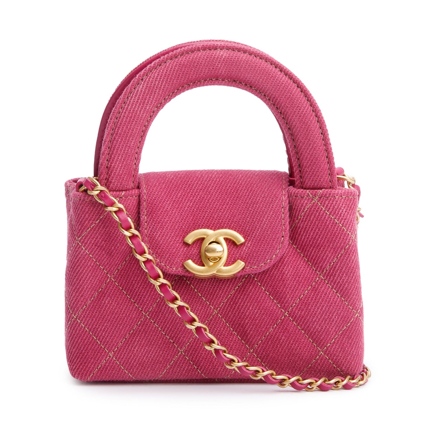 Chanel Quilted Denim Kelly Pink Nano Travel Bag