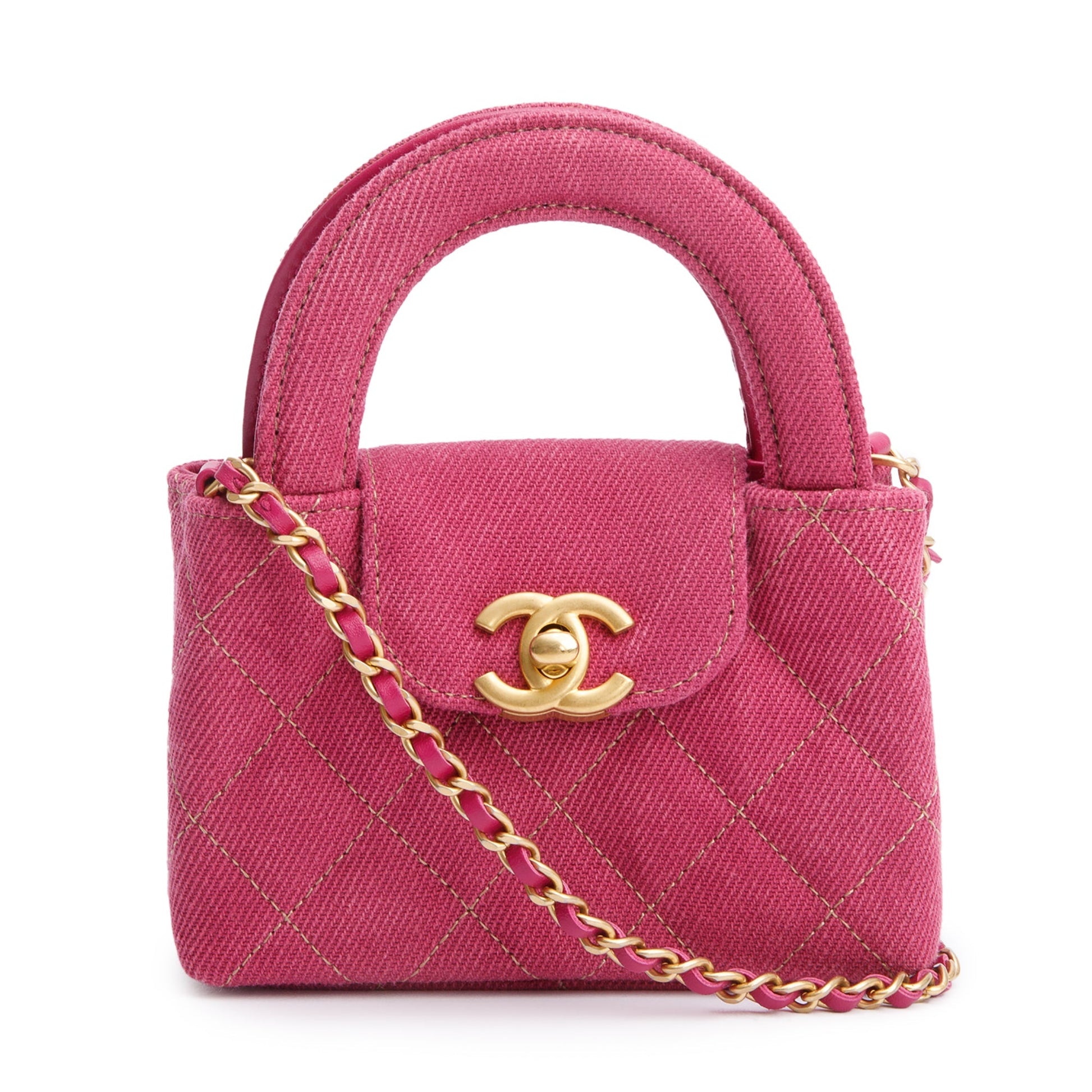 Chanel Quilted Denim Kelly Pink Nano Travel Bag